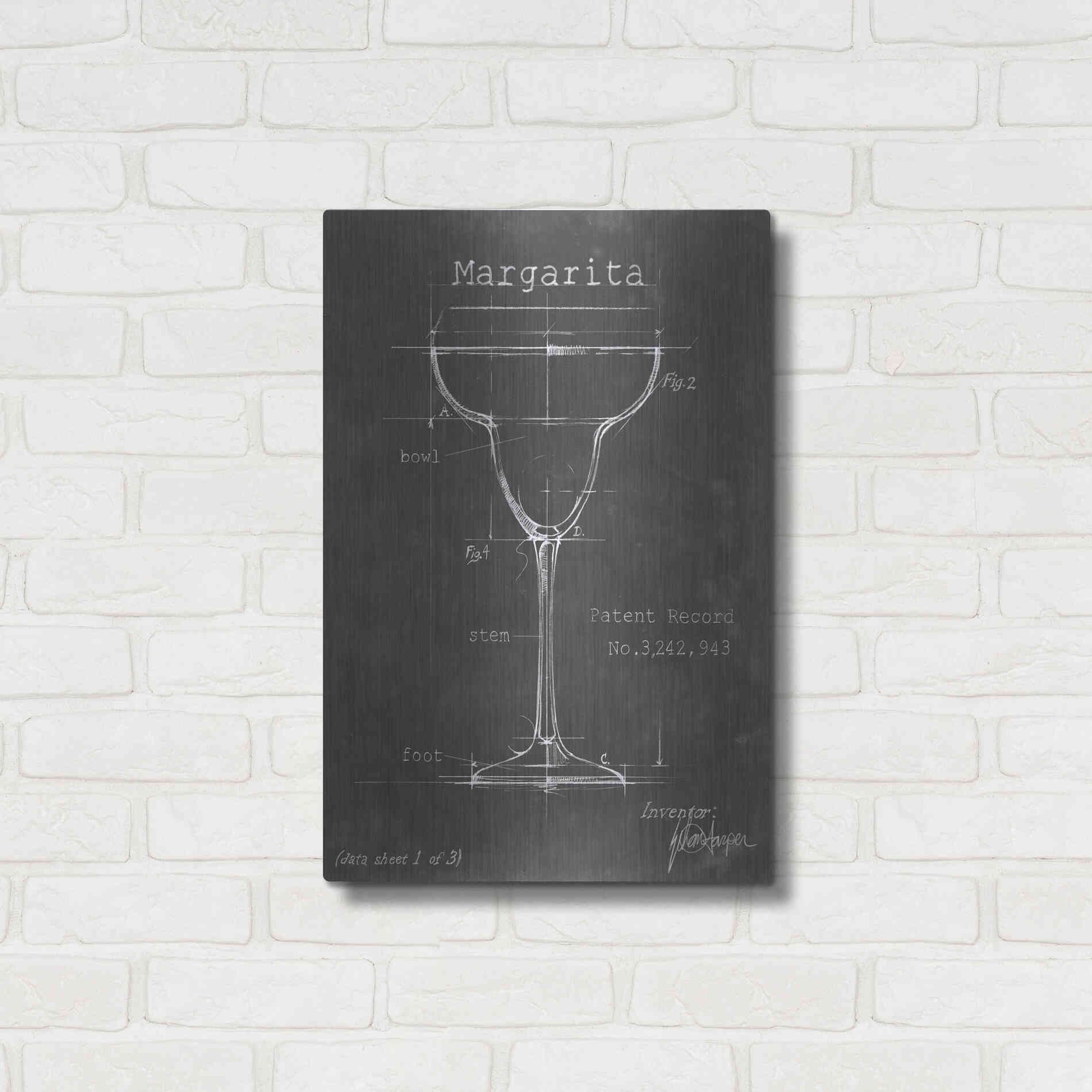 Luxe Metal Art 'Barware Blueprint VI' by Ethan Harper Metal Wall Art,16x24