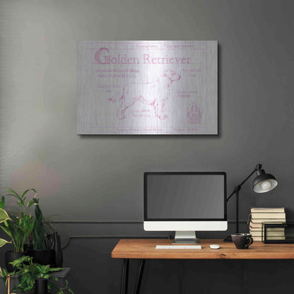 Luxe Metal Art 'Blueprint Golden Retriever in Pink' by Ethan Harper Metal Wall Art,36x24