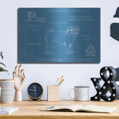 Luxe Metal Art 'Blueprint Pug' by Ethan Harper Metal Wall Art,16x12