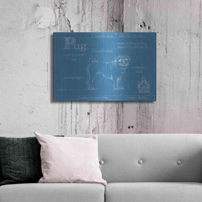 Luxe Metal Art 'Blueprint Pug' by Ethan Harper Metal Wall Art,36x24