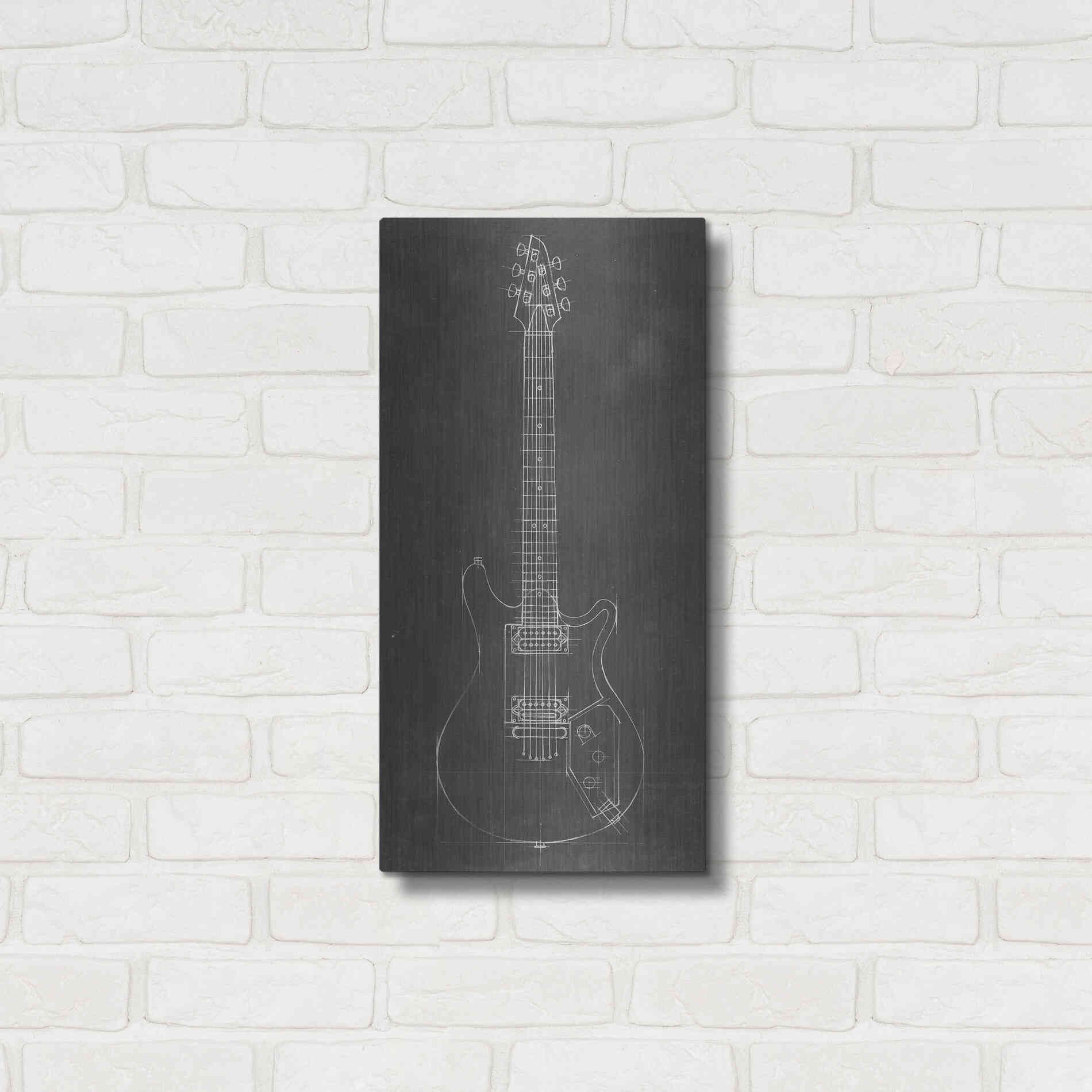 Luxe Metal Art 'Electric Guitar Blueprint II' by Ethan Harper Metal Wall Art,12x24