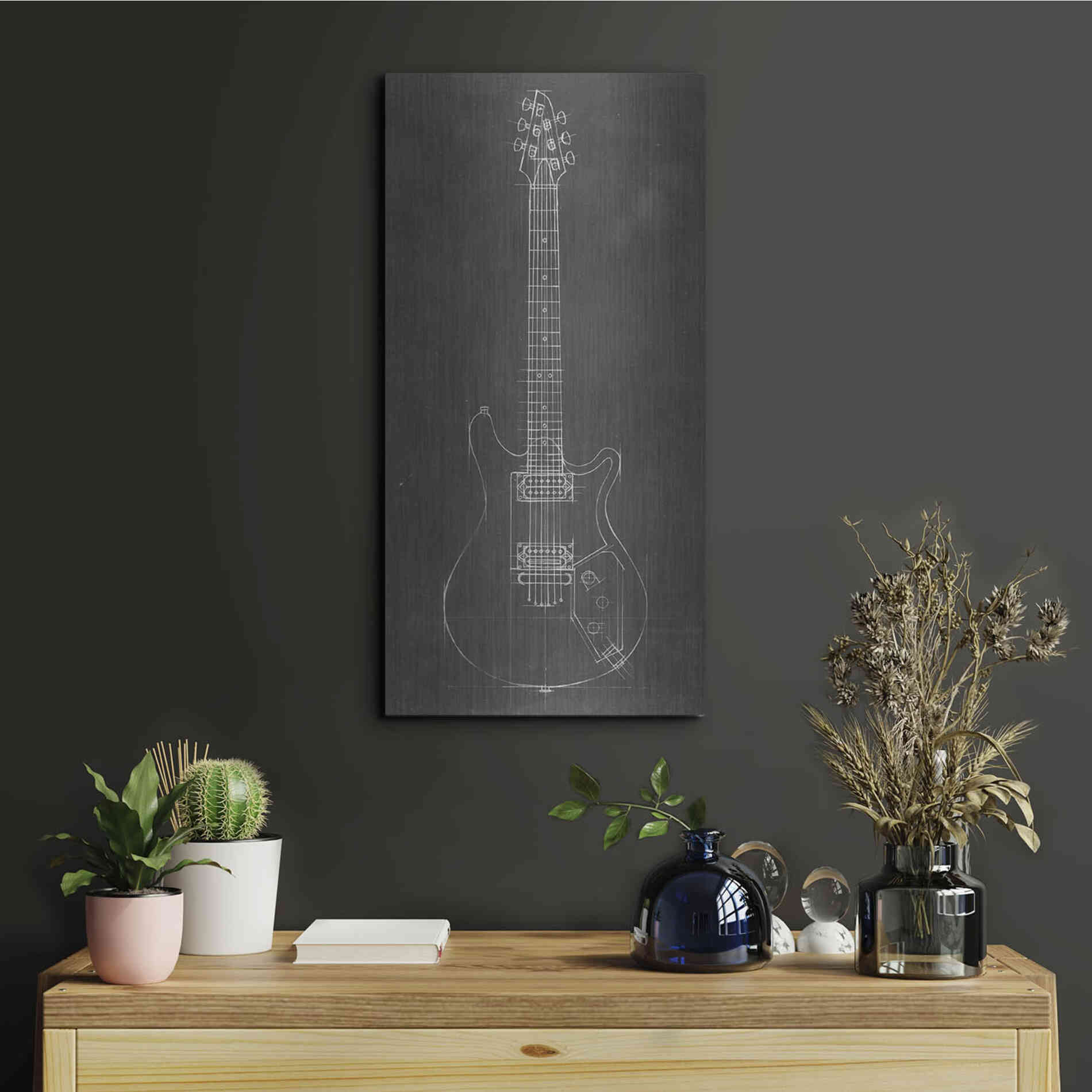 Luxe Metal Art 'Electric Guitar Blueprint II' by Ethan Harper Metal Wall Art,12x24