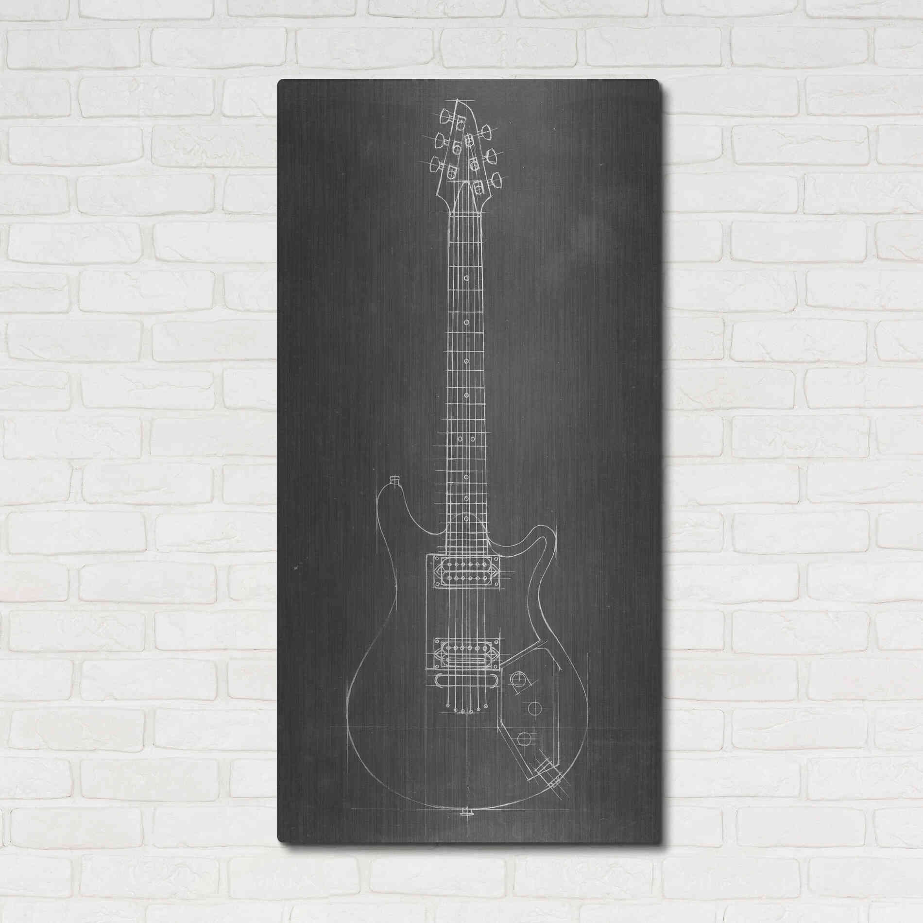 Luxe Metal Art 'Electric Guitar Blueprint II' by Ethan Harper Metal Wall Art,24x48