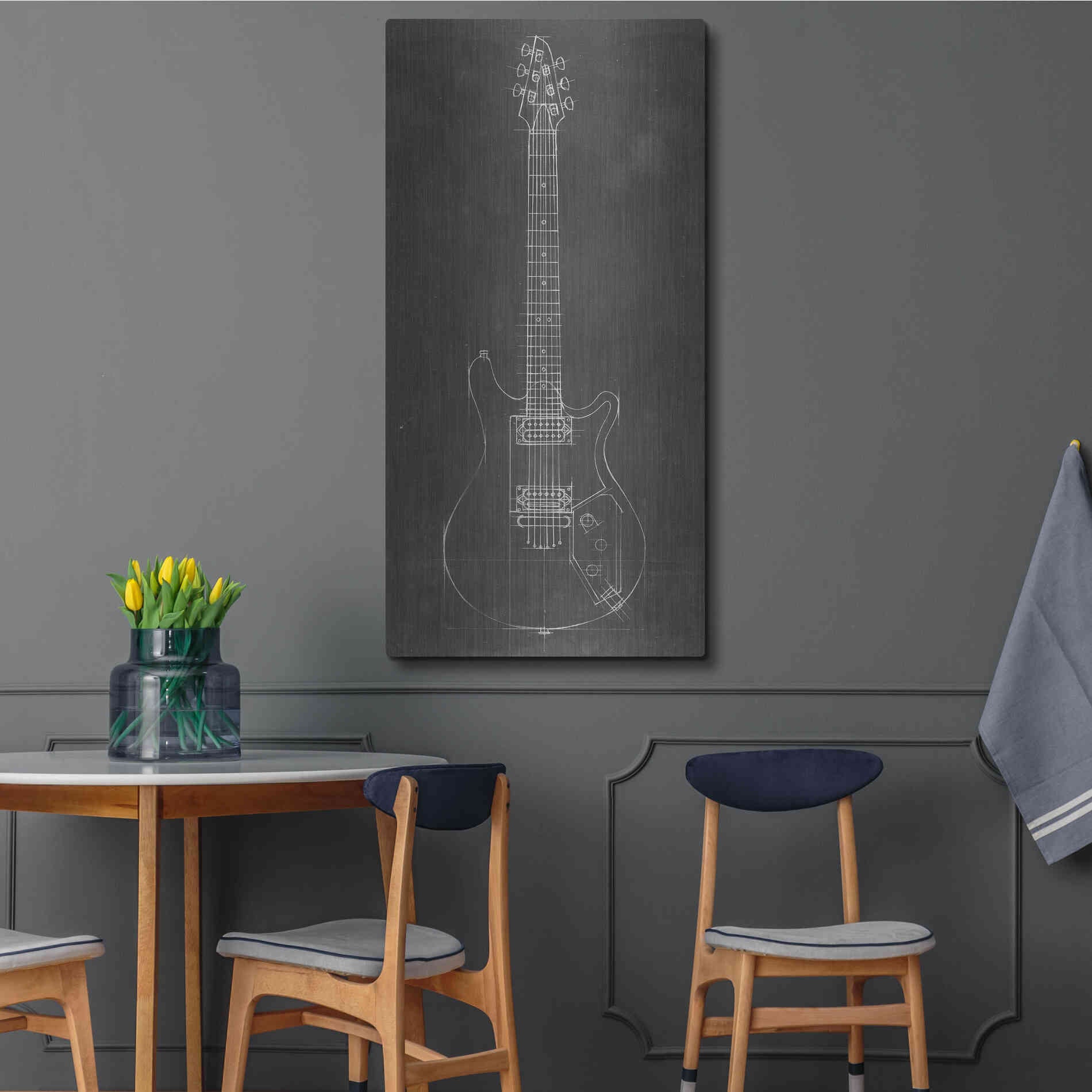 Luxe Metal Art 'Electric Guitar Blueprint II' by Ethan Harper Metal Wall Art,24x48