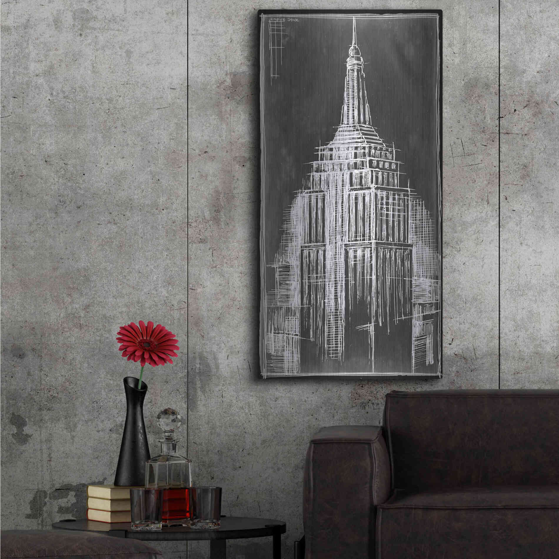 Luxe Metal Art 'Empire State Blueprint' by Ethan Harper Metal Wall Art,24x48