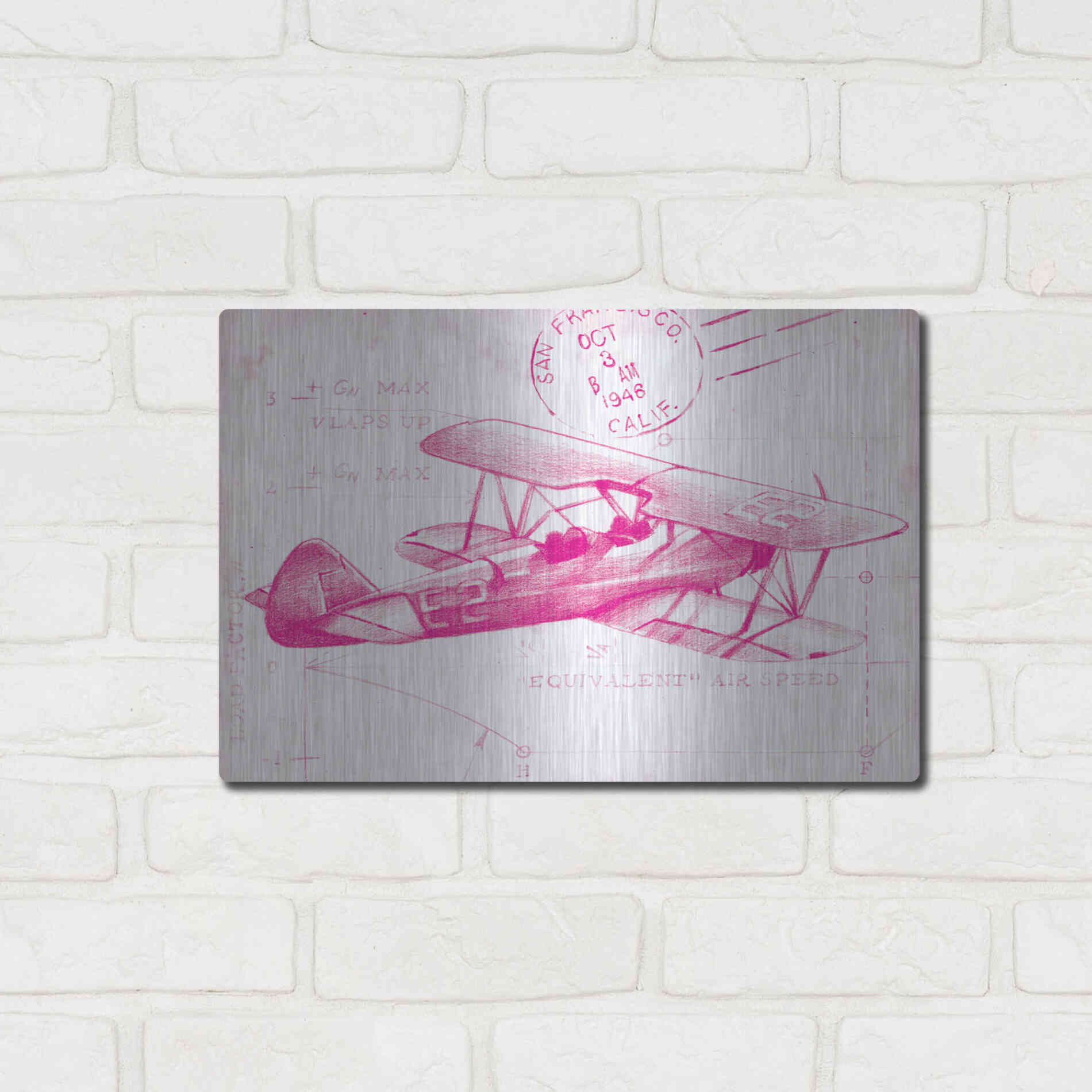 Luxe Metal Art 'Flight Schematic I in Pink' by Ethan Harper Metal Wall Art,16x12