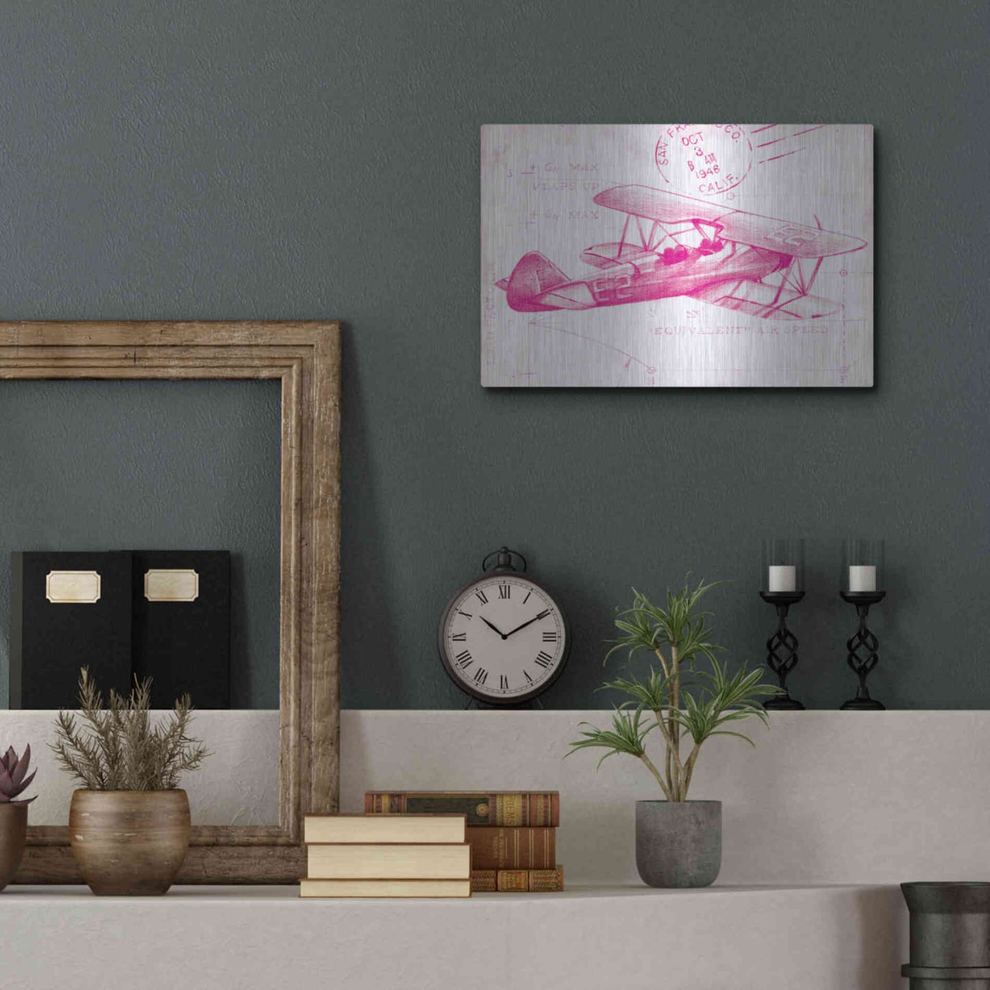 Luxe Metal Art 'Flight Schematic I in Pink' by Ethan Harper Metal Wall Art,16x12