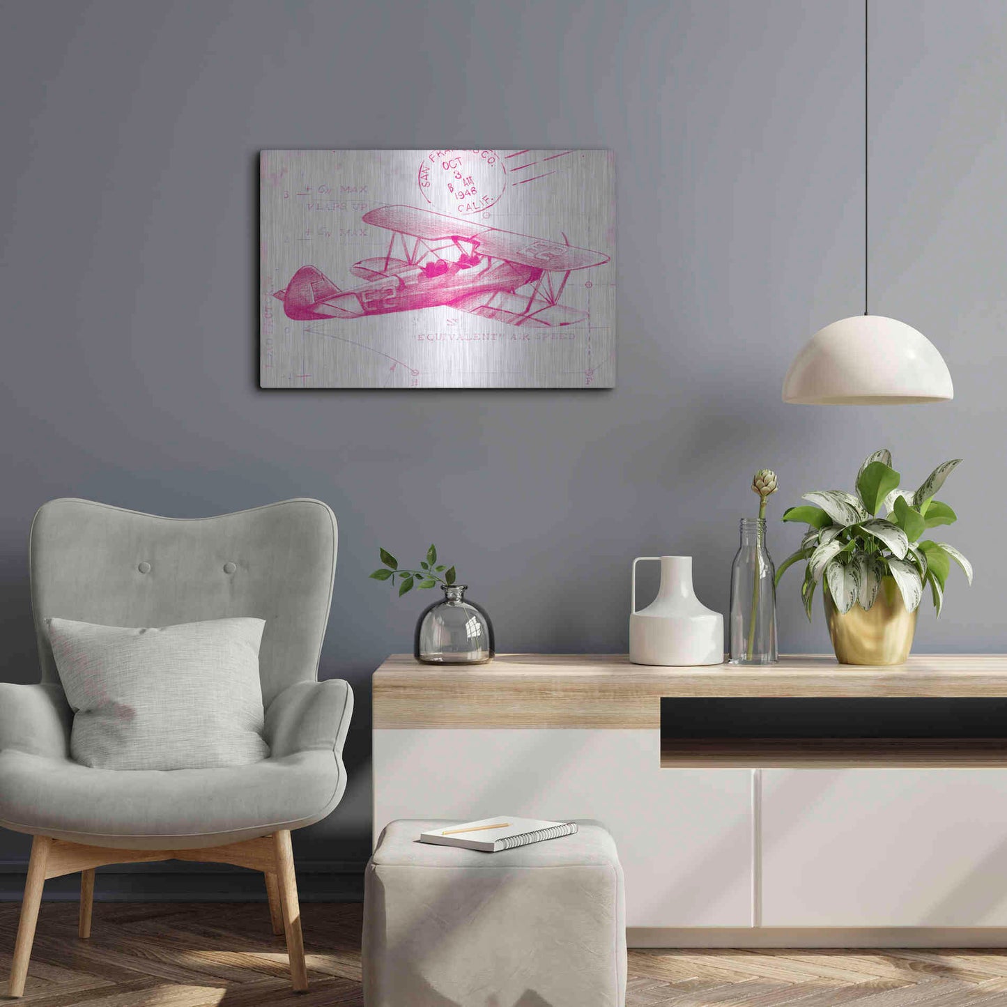 Luxe Metal Art 'Flight Schematic I in Pink' by Ethan Harper Metal Wall Art,24x16