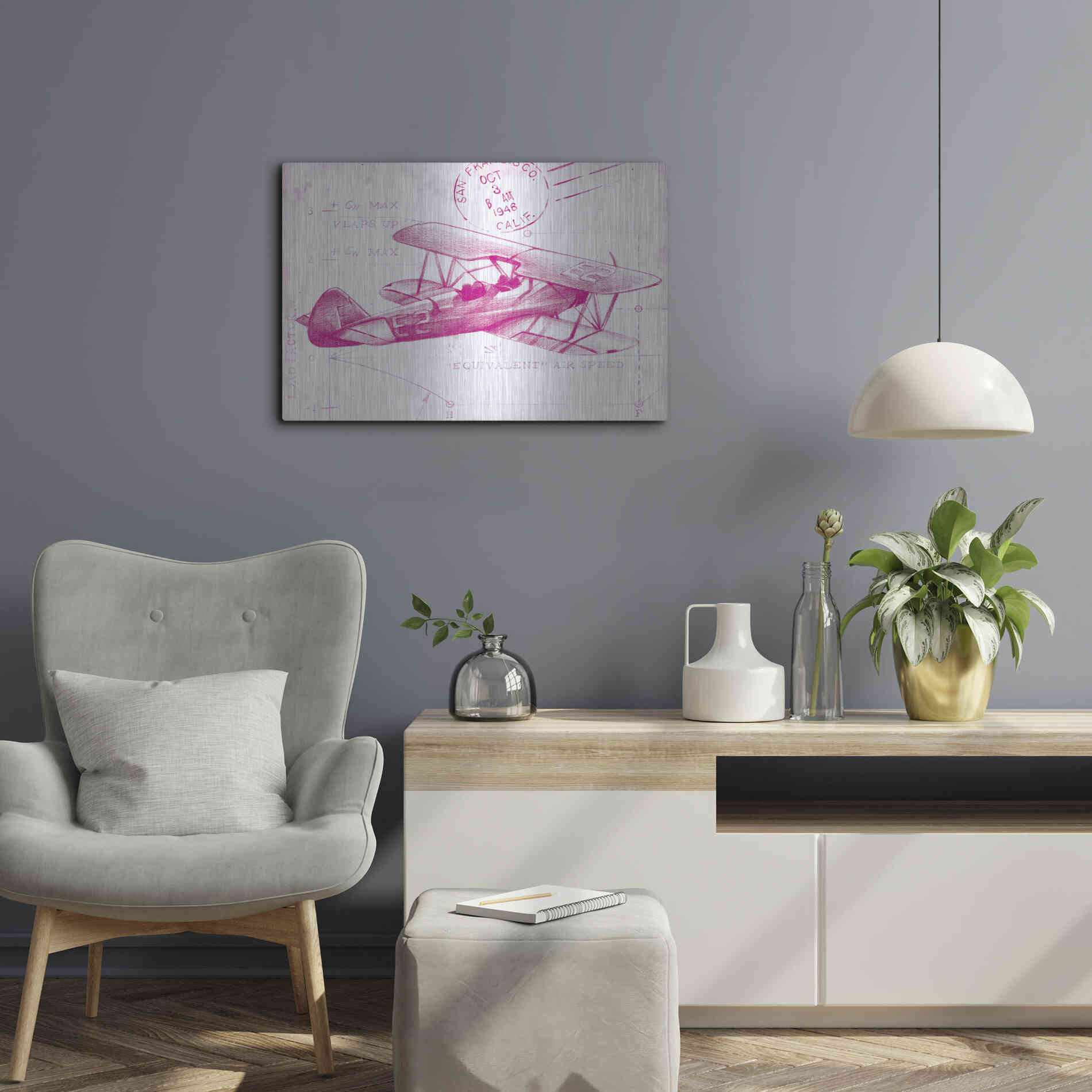 Luxe Metal Art 'Flight Schematic I in Pink' by Ethan Harper Metal Wall Art,24x16