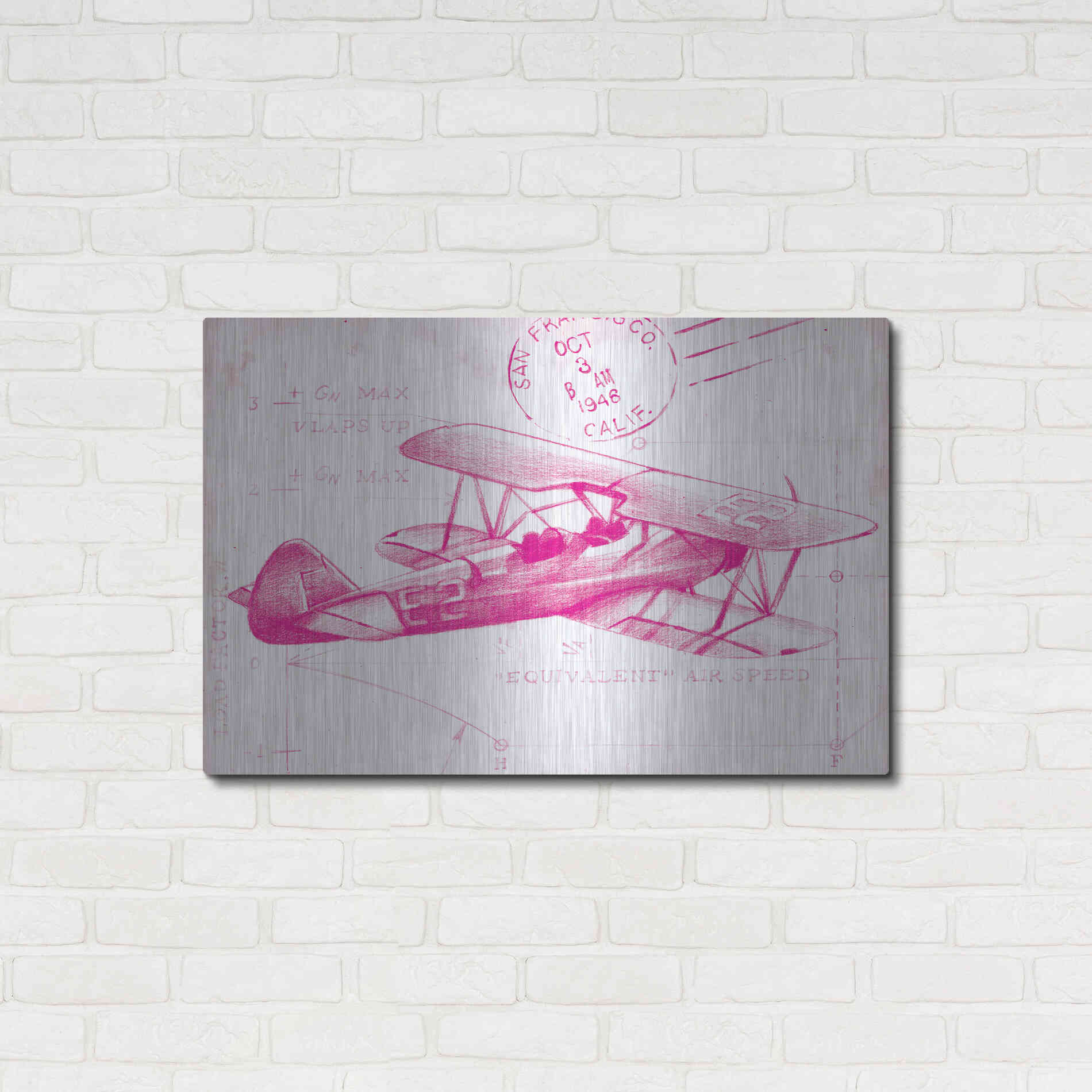 Luxe Metal Art 'Flight Schematic I in Pink' by Ethan Harper Metal Wall Art,36x24