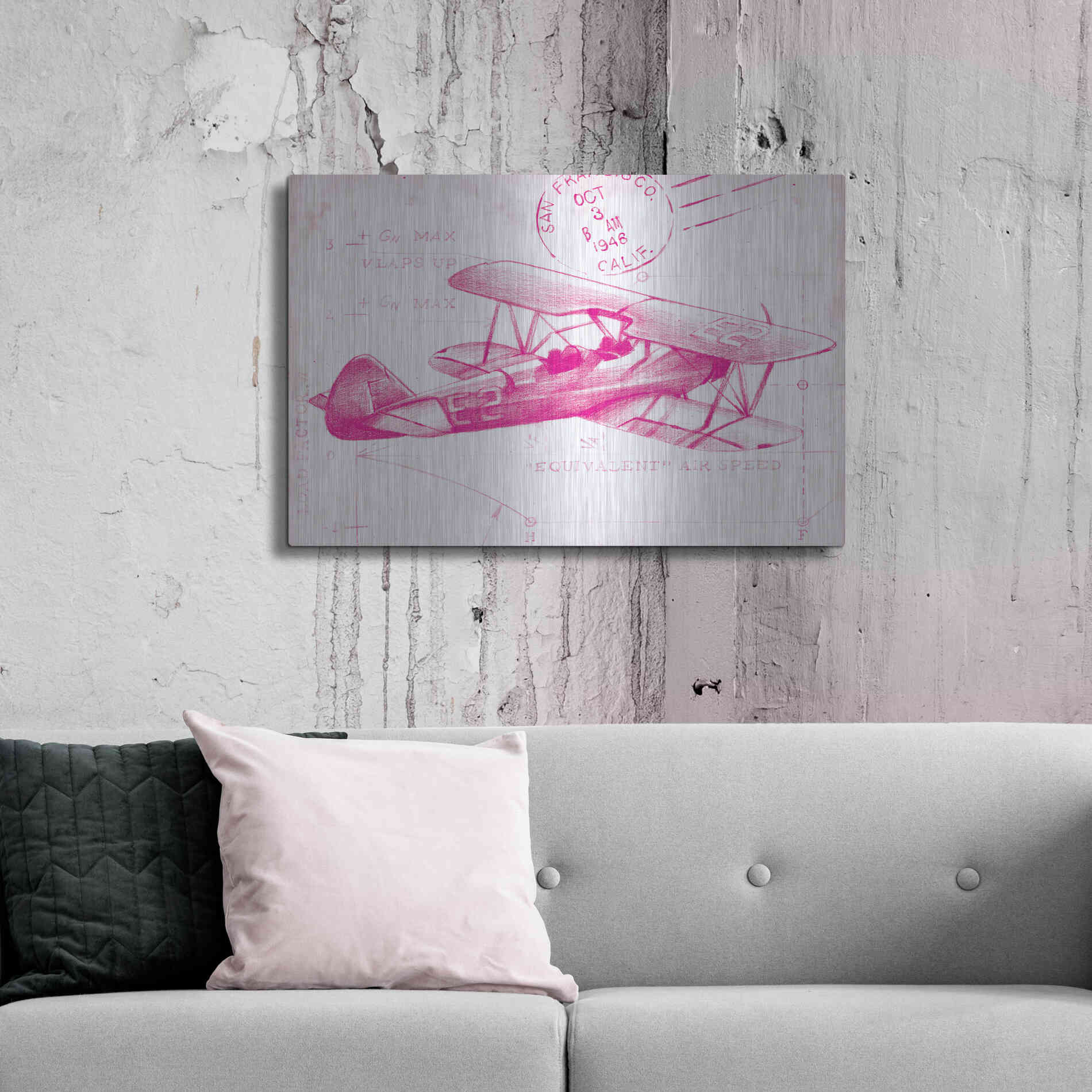 Luxe Metal Art 'Flight Schematic I in Pink' by Ethan Harper Metal Wall Art,36x24