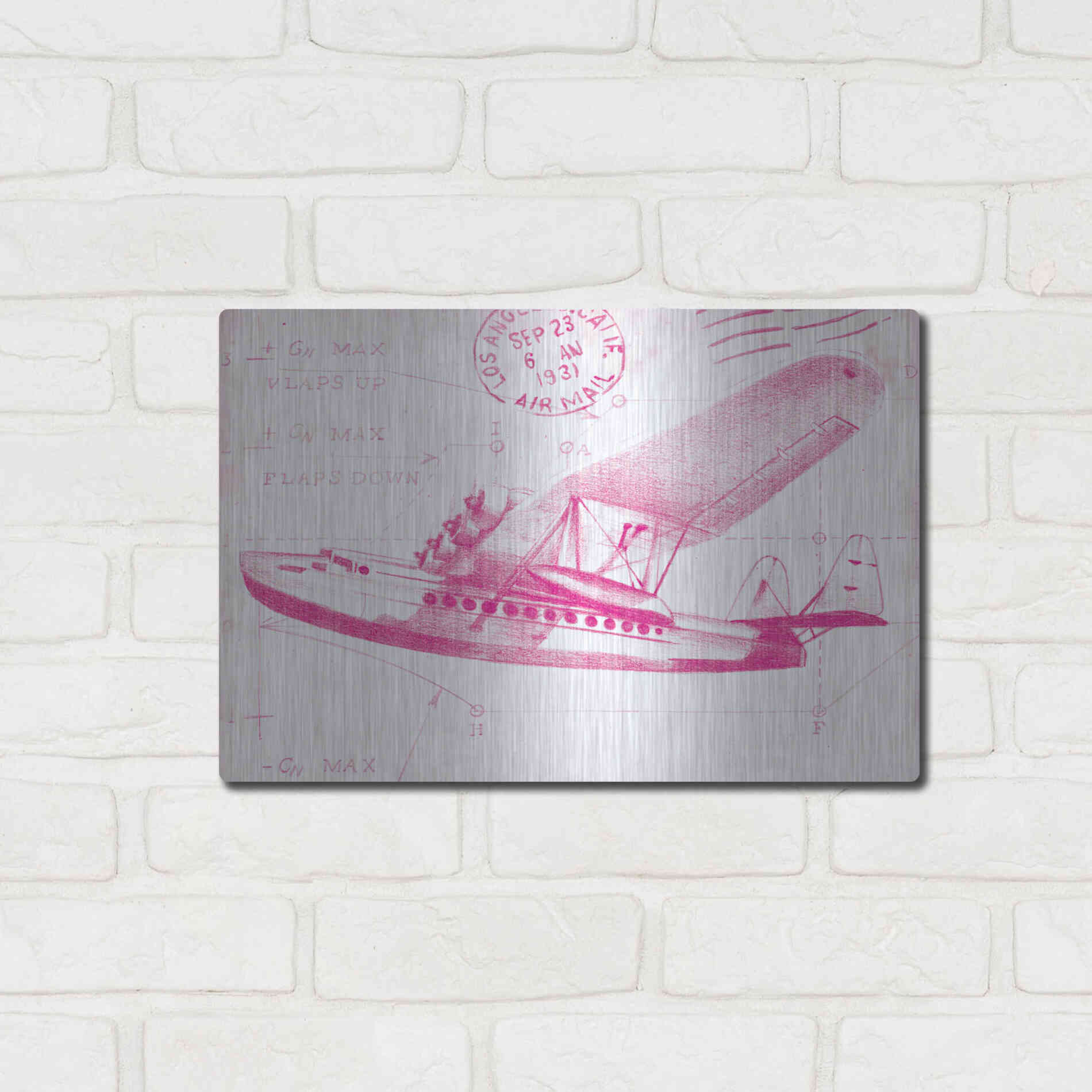 Luxe Metal Art 'Flight Schematic III in Pink' by Ethan Harper Metal Wall Art,16x12