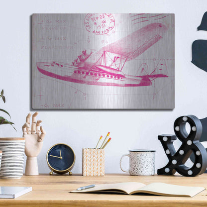 Luxe Metal Art 'Flight Schematic III in Pink' by Ethan Harper Metal Wall Art,16x12