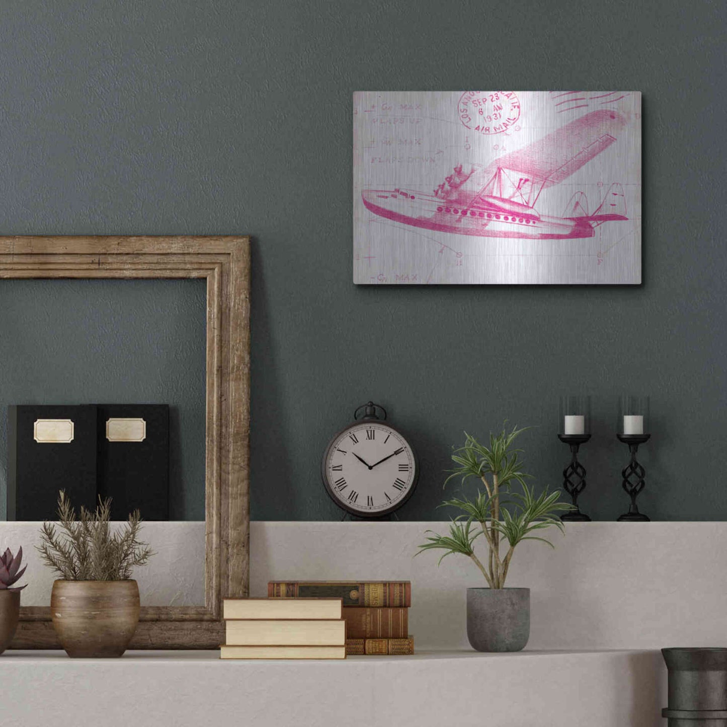 Luxe Metal Art 'Flight Schematic III in Pink' by Ethan Harper Metal Wall Art,16x12