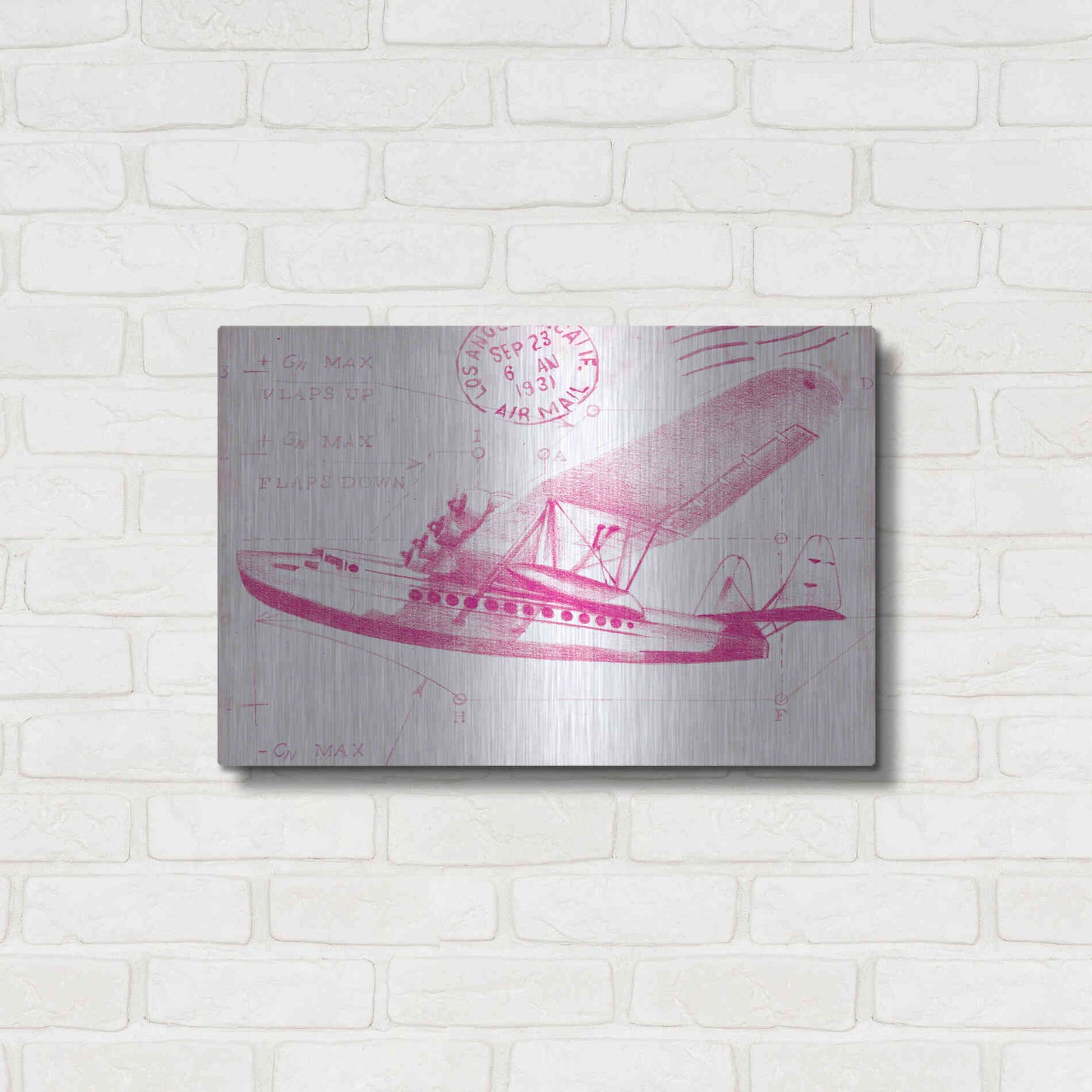 Luxe Metal Art 'Flight Schematic III in Pink' by Ethan Harper Metal Wall Art,24x16