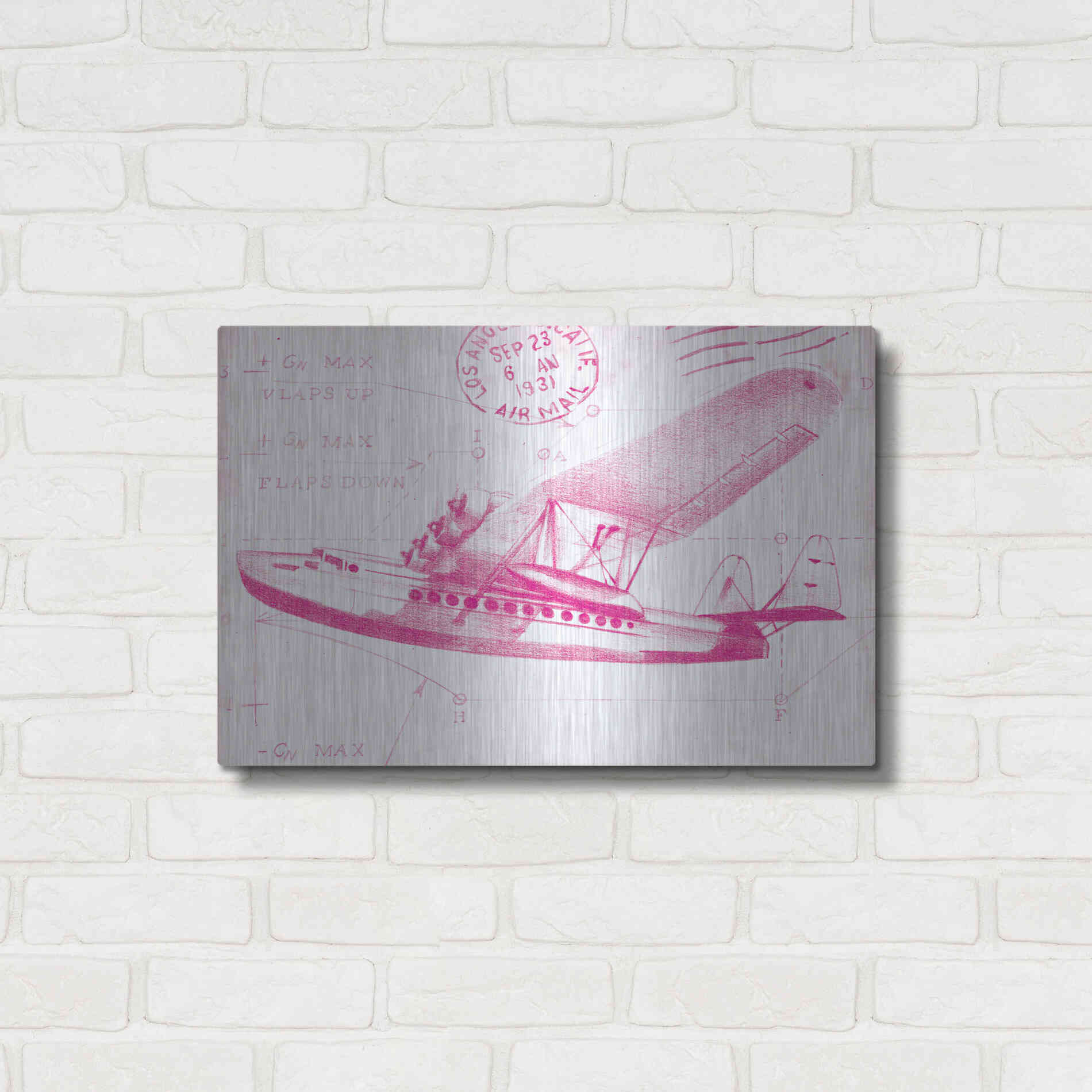 Luxe Metal Art 'Flight Schematic III in Pink' by Ethan Harper Metal Wall Art,24x16