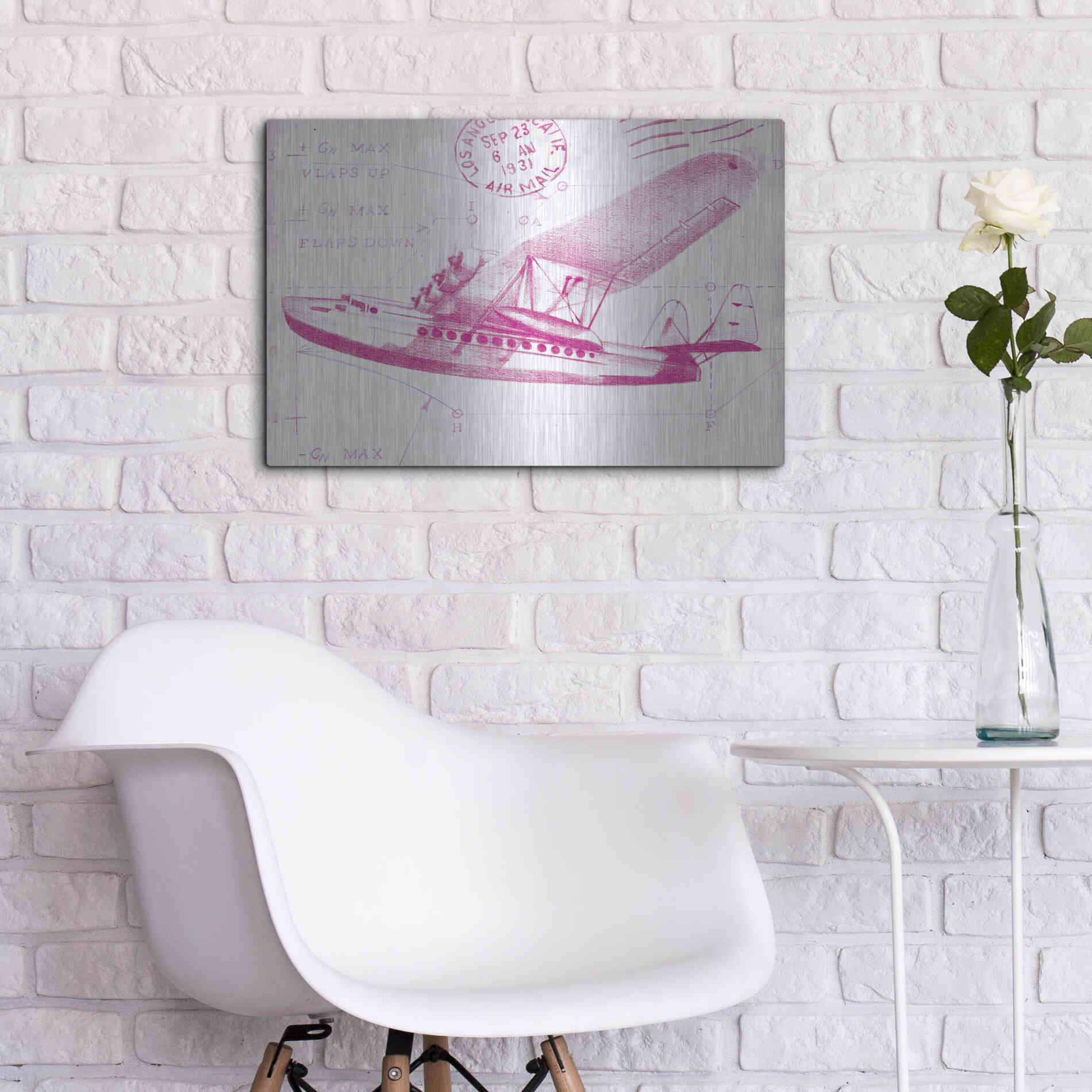 Luxe Metal Art 'Flight Schematic III in Pink' by Ethan Harper Metal Wall Art,24x16