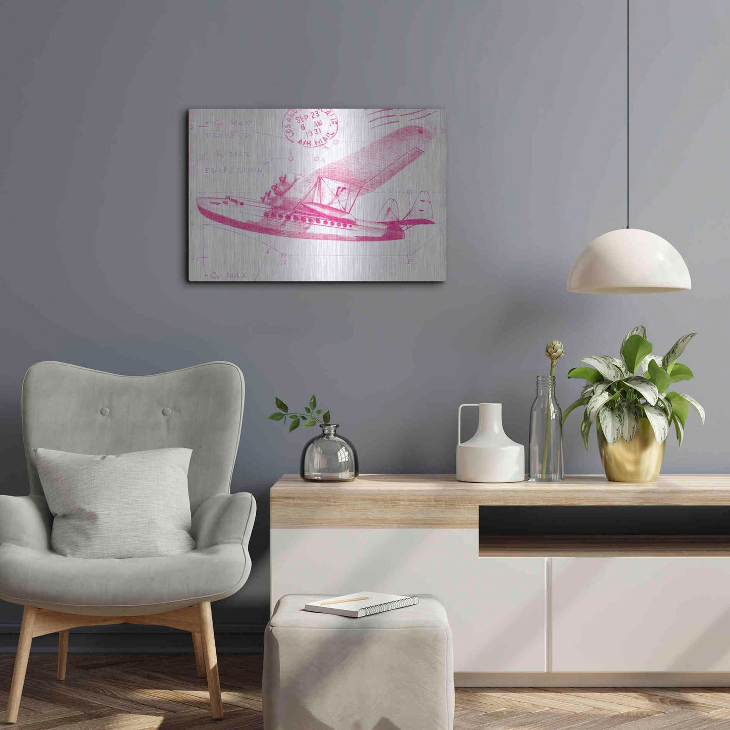 Luxe Metal Art 'Flight Schematic III in Pink' by Ethan Harper Metal Wall Art,24x16