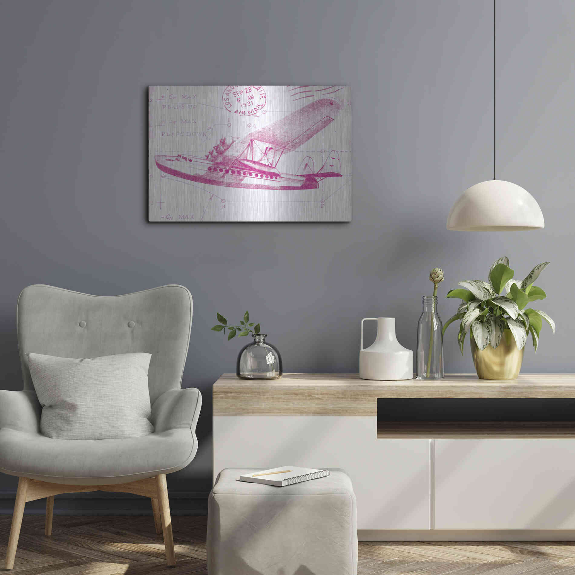 Luxe Metal Art 'Flight Schematic III in Pink' by Ethan Harper Metal Wall Art,24x16