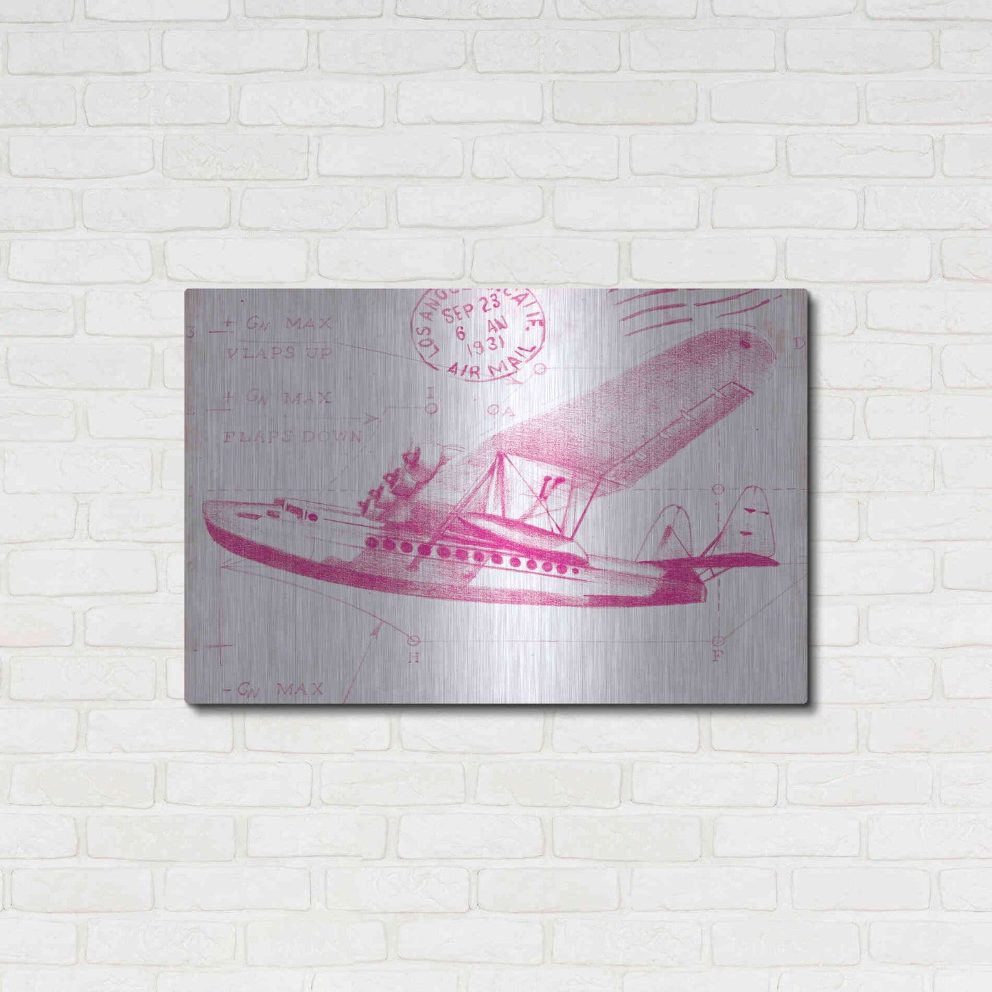 Luxe Metal Art 'Flight Schematic III in Pink' by Ethan Harper Metal Wall Art,36x24