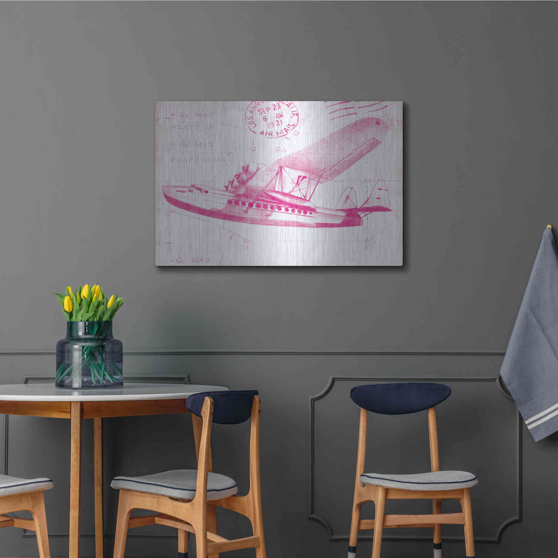 Luxe Metal Art 'Flight Schematic III in Pink' by Ethan Harper Metal Wall Art,36x24