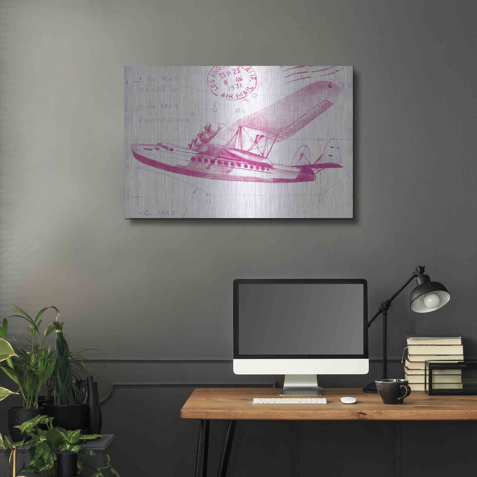 Luxe Metal Art 'Flight Schematic III in Pink' by Ethan Harper Metal Wall Art,36x24