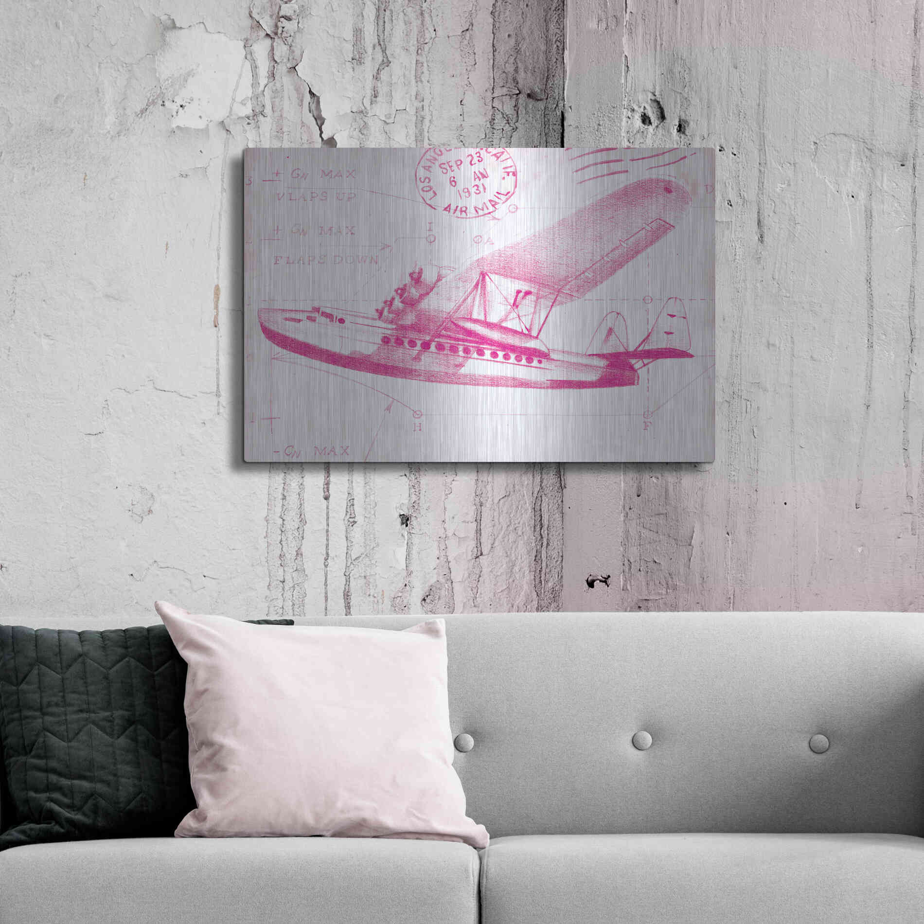 Luxe Metal Art 'Flight Schematic III in Pink' by Ethan Harper Metal Wall Art,36x24