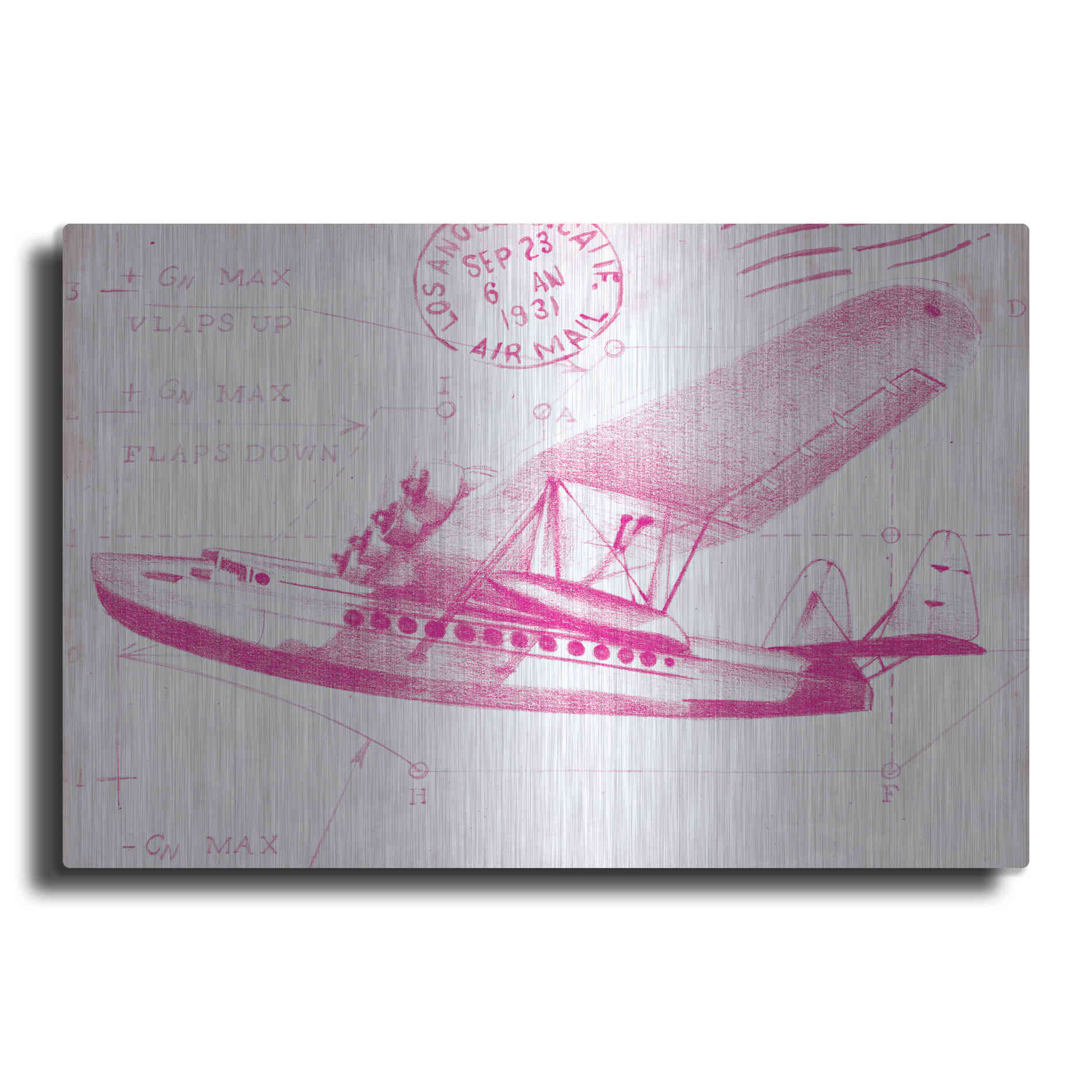 Luxe Metal Art 'Flight Schematic III in Pink' by Ethan Harper Metal Wall Art