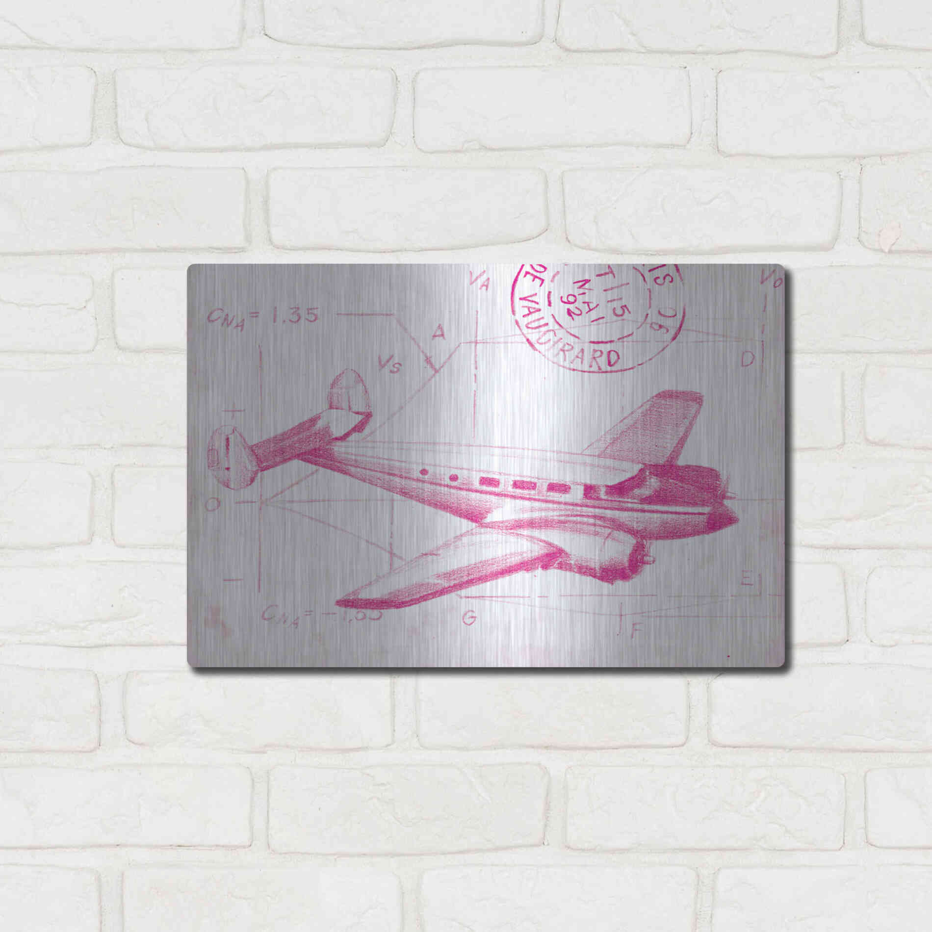 Luxe Metal Art 'Flight Schematic IV in Pink' by Ethan Harper Metal Wall Art,16x12