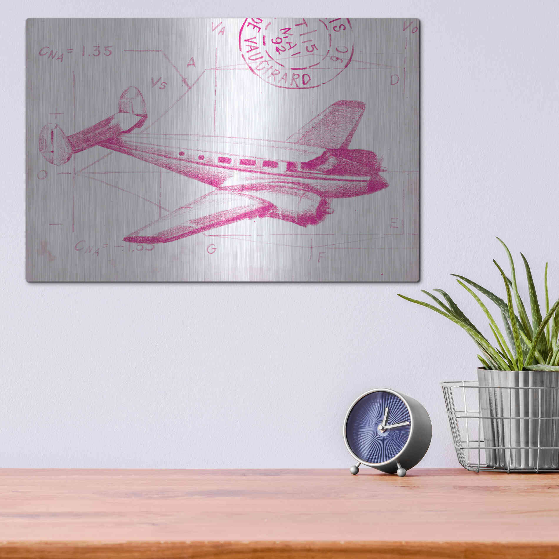 Luxe Metal Art 'Flight Schematic IV in Pink' by Ethan Harper Metal Wall Art,16x12