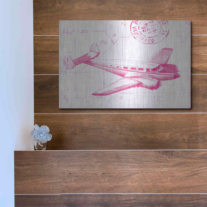 Luxe Metal Art 'Flight Schematic IV in Pink' by Ethan Harper Metal Wall Art,16x12