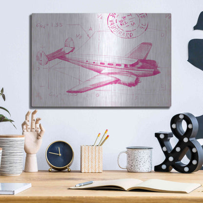 Luxe Metal Art 'Flight Schematic IV in Pink' by Ethan Harper Metal Wall Art,16x12