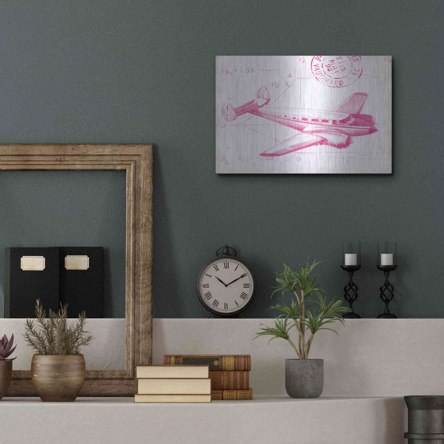 Luxe Metal Art 'Flight Schematic IV in Pink' by Ethan Harper Metal Wall Art,16x12