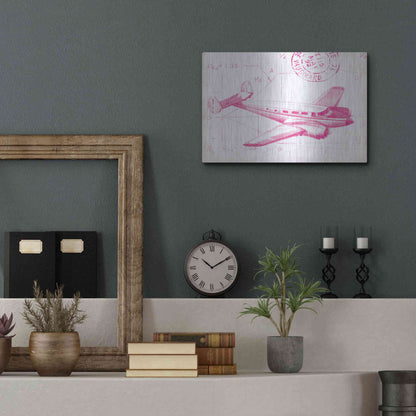 Luxe Metal Art 'Flight Schematic IV in Pink' by Ethan Harper Metal Wall Art,16x12