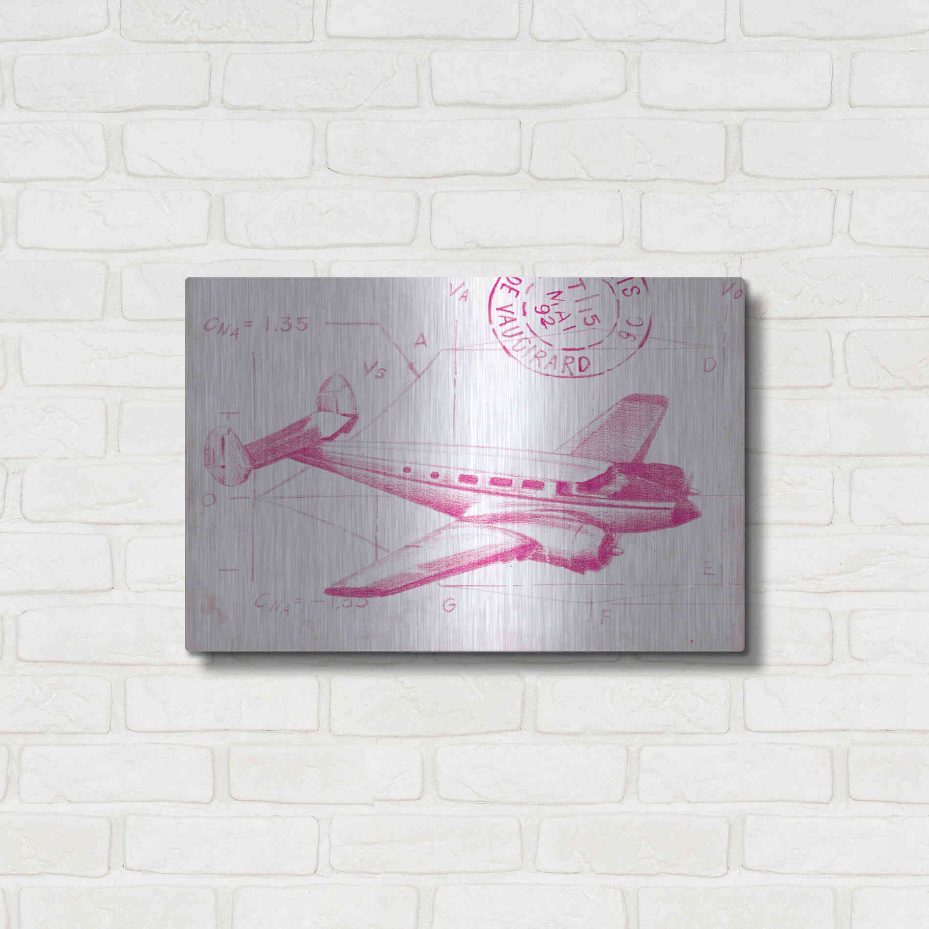 Luxe Metal Art 'Flight Schematic IV in Pink' by Ethan Harper Metal Wall Art,24x16