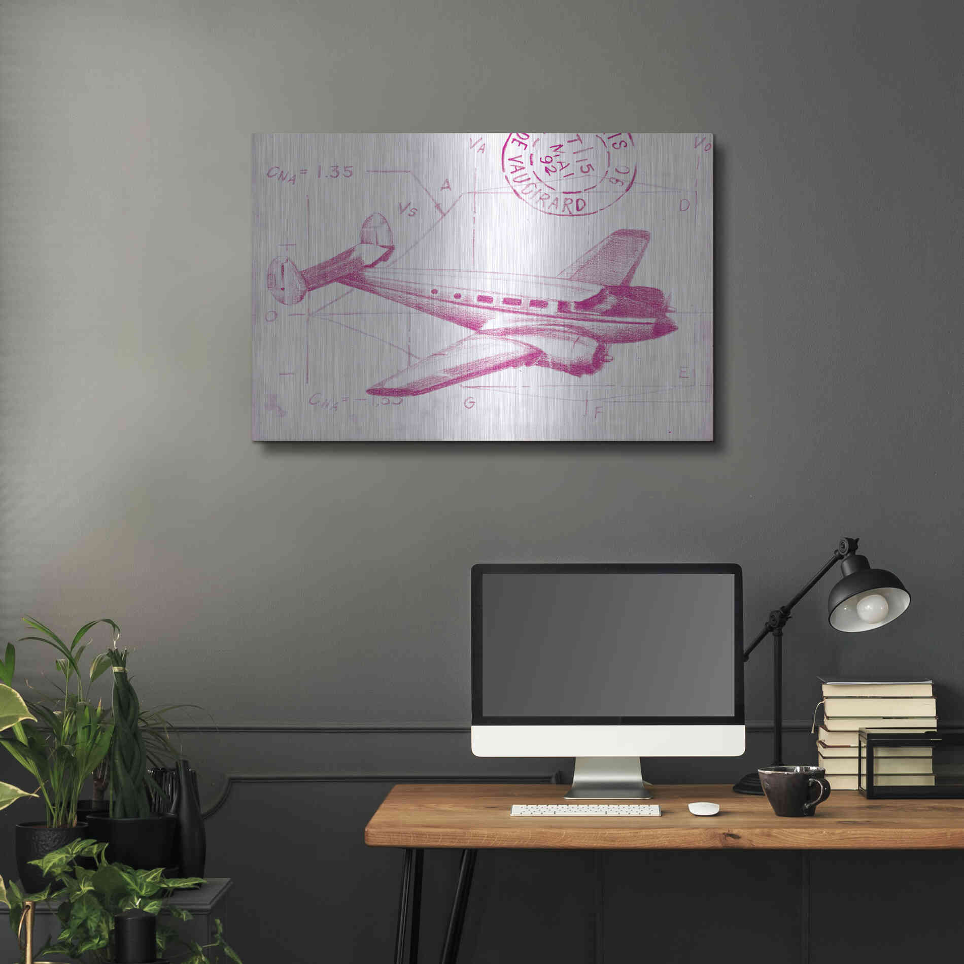 Luxe Metal Art 'Flight Schematic IV in Pink' by Ethan Harper Metal Wall Art,36x24