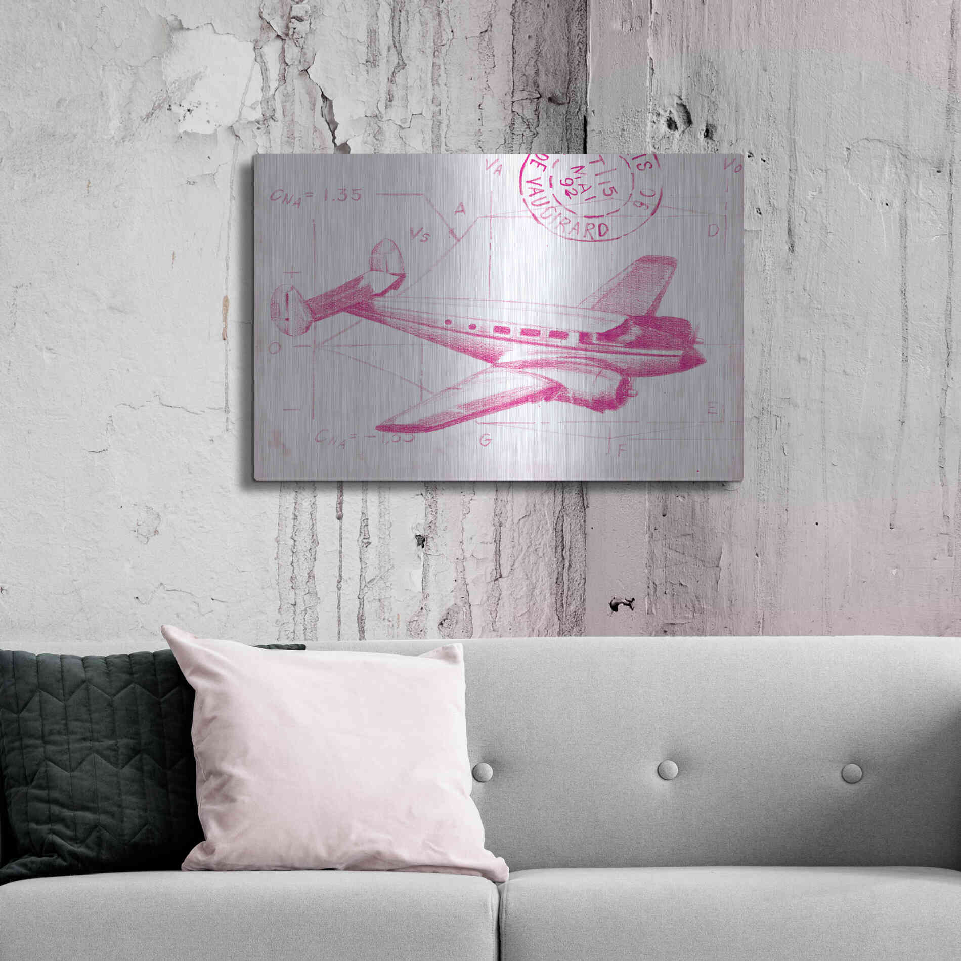 Luxe Metal Art 'Flight Schematic IV in Pink' by Ethan Harper Metal Wall Art,36x24