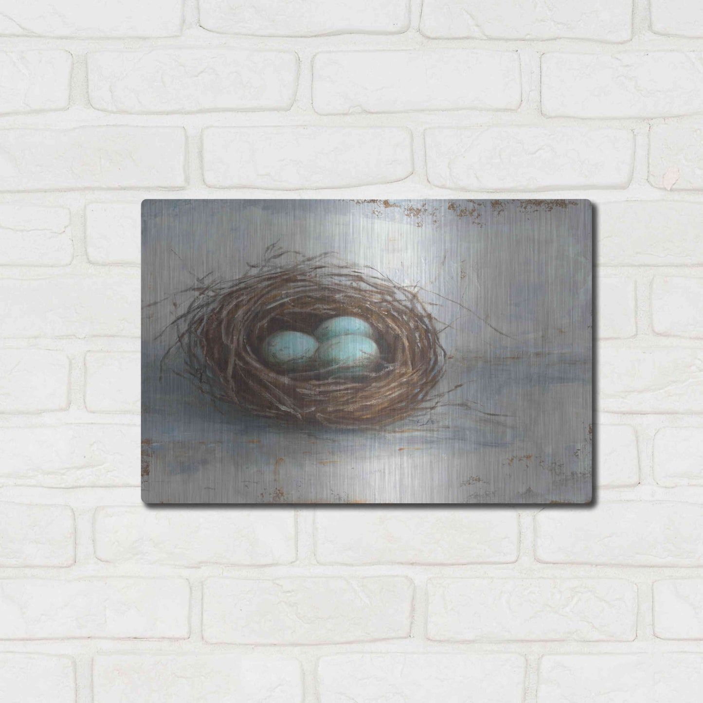 Luxe Metal Art 'Rustic Bird Nest I' by Ethan Harper Metal Wall Art,16x12