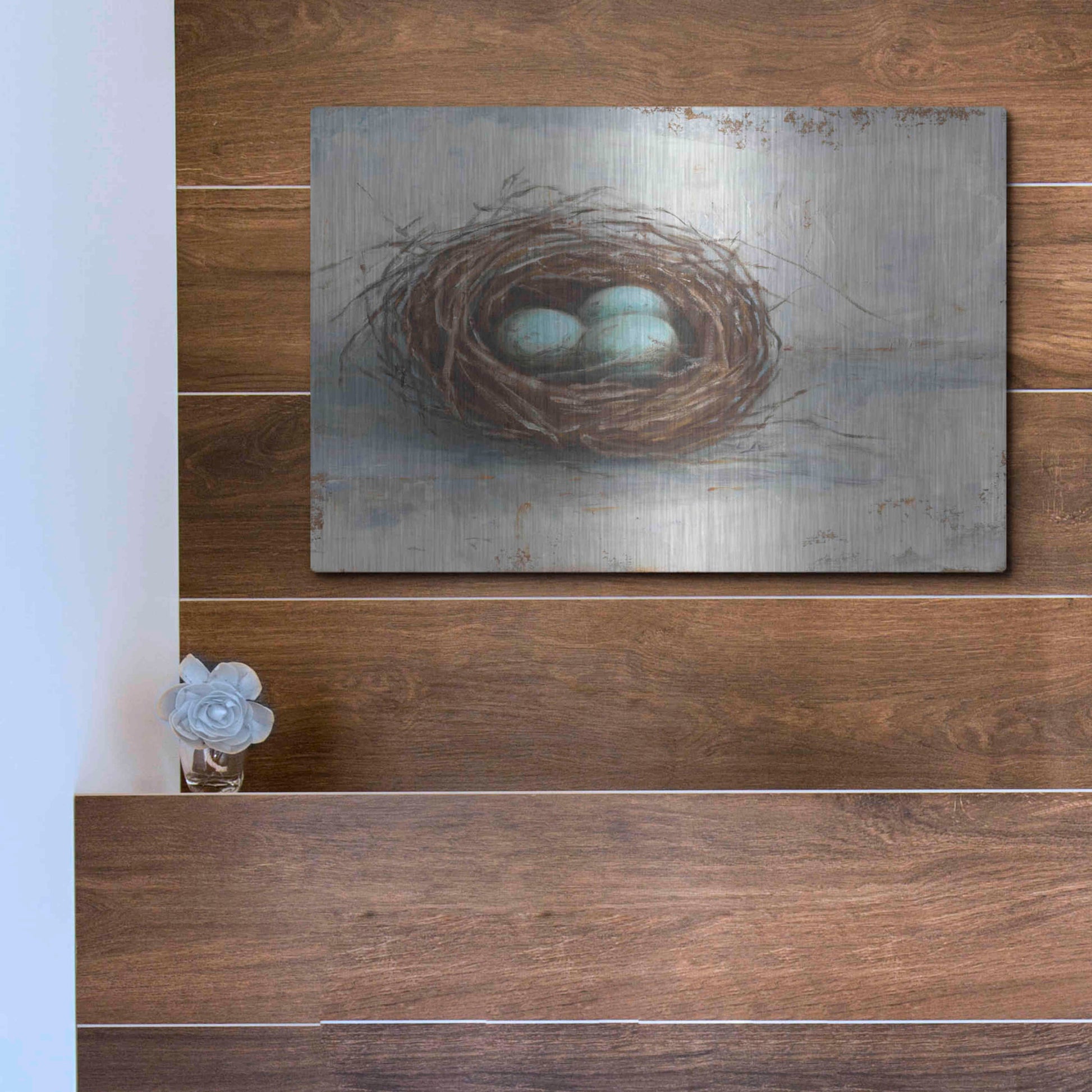 Luxe Metal Art 'Rustic Bird Nest I' by Ethan Harper Metal Wall Art,16x12