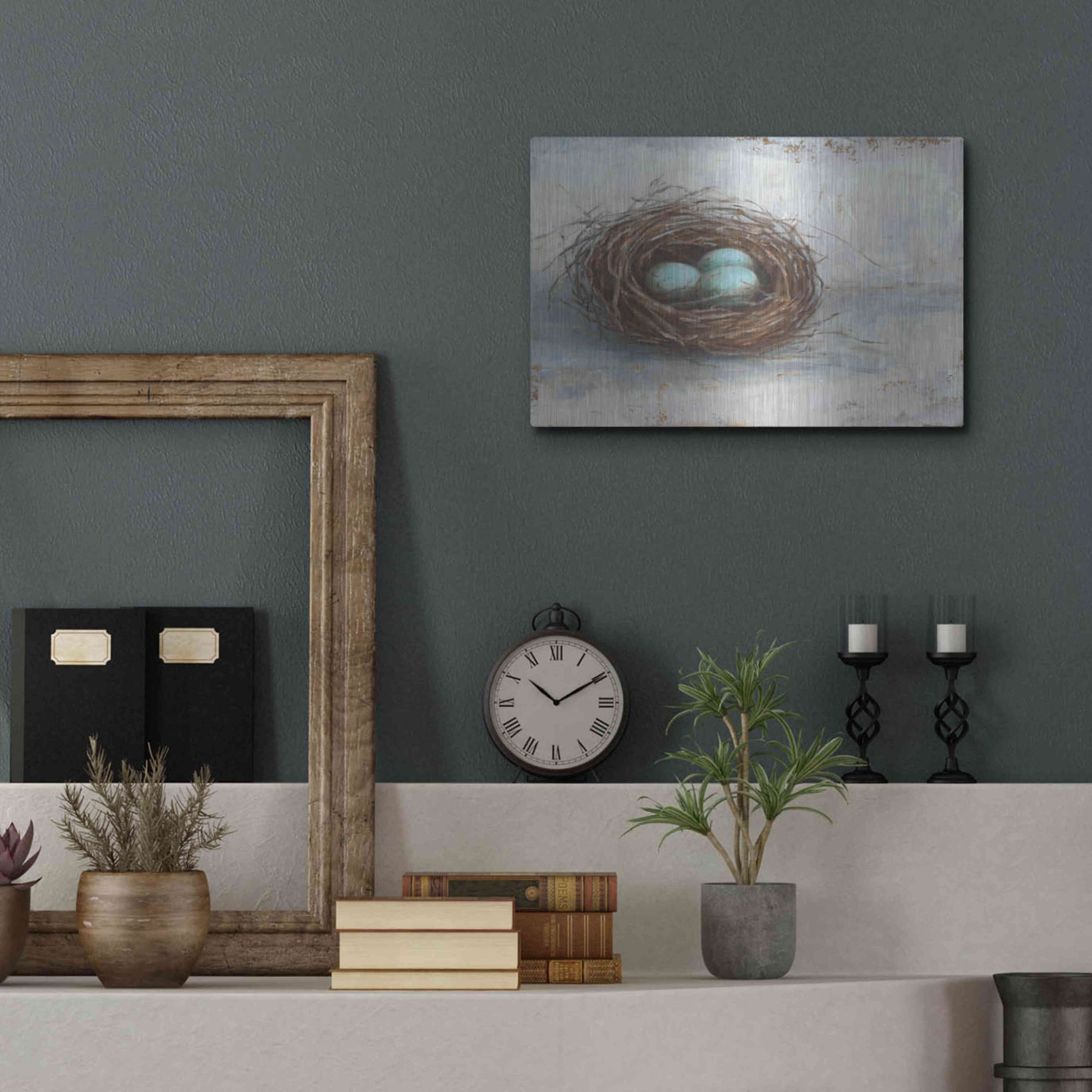 Luxe Metal Art 'Rustic Bird Nest I' by Ethan Harper Metal Wall Art,16x12