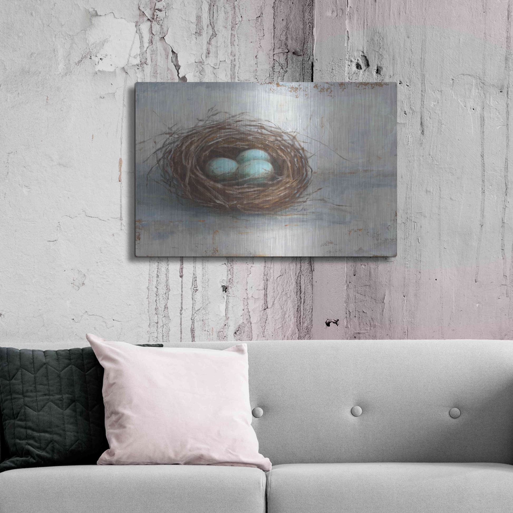 Luxe Metal Art 'Rustic Bird Nest I' by Ethan Harper Metal Wall Art,36x24