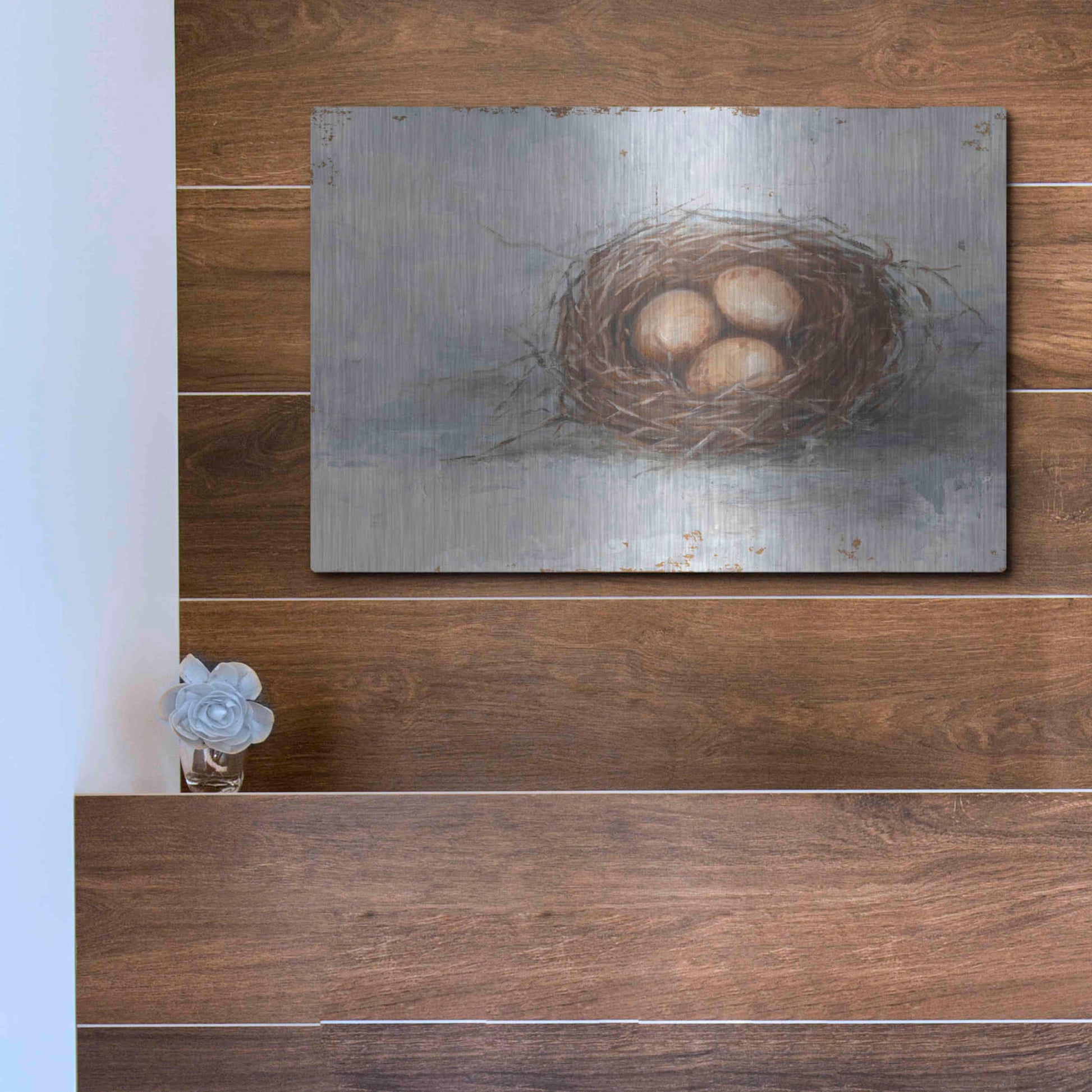 Luxe Metal Art 'Rustic Bird Nest II' by Ethan Harper Metal Wall Art,16x12