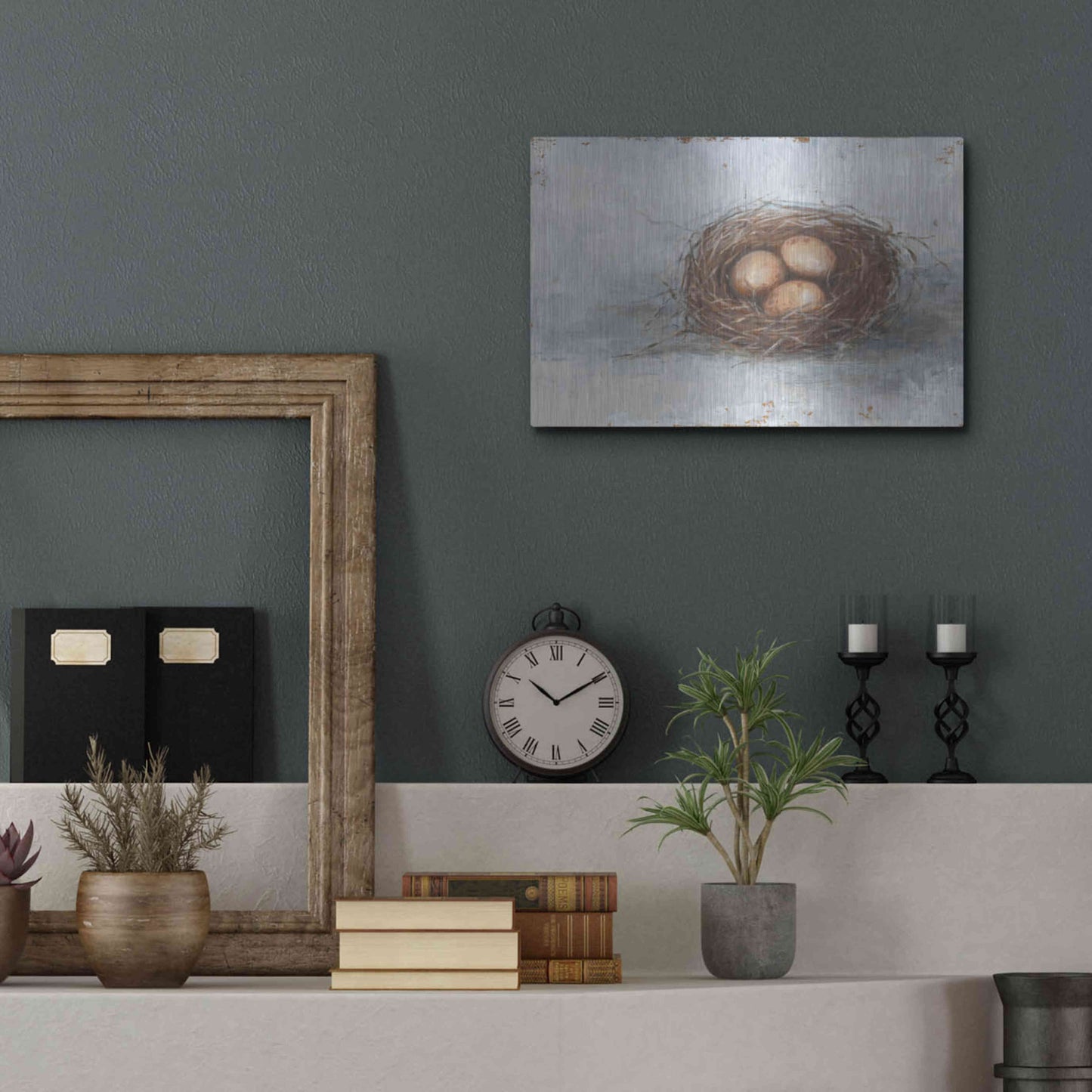 Luxe Metal Art 'Rustic Bird Nest II' by Ethan Harper Metal Wall Art,16x12