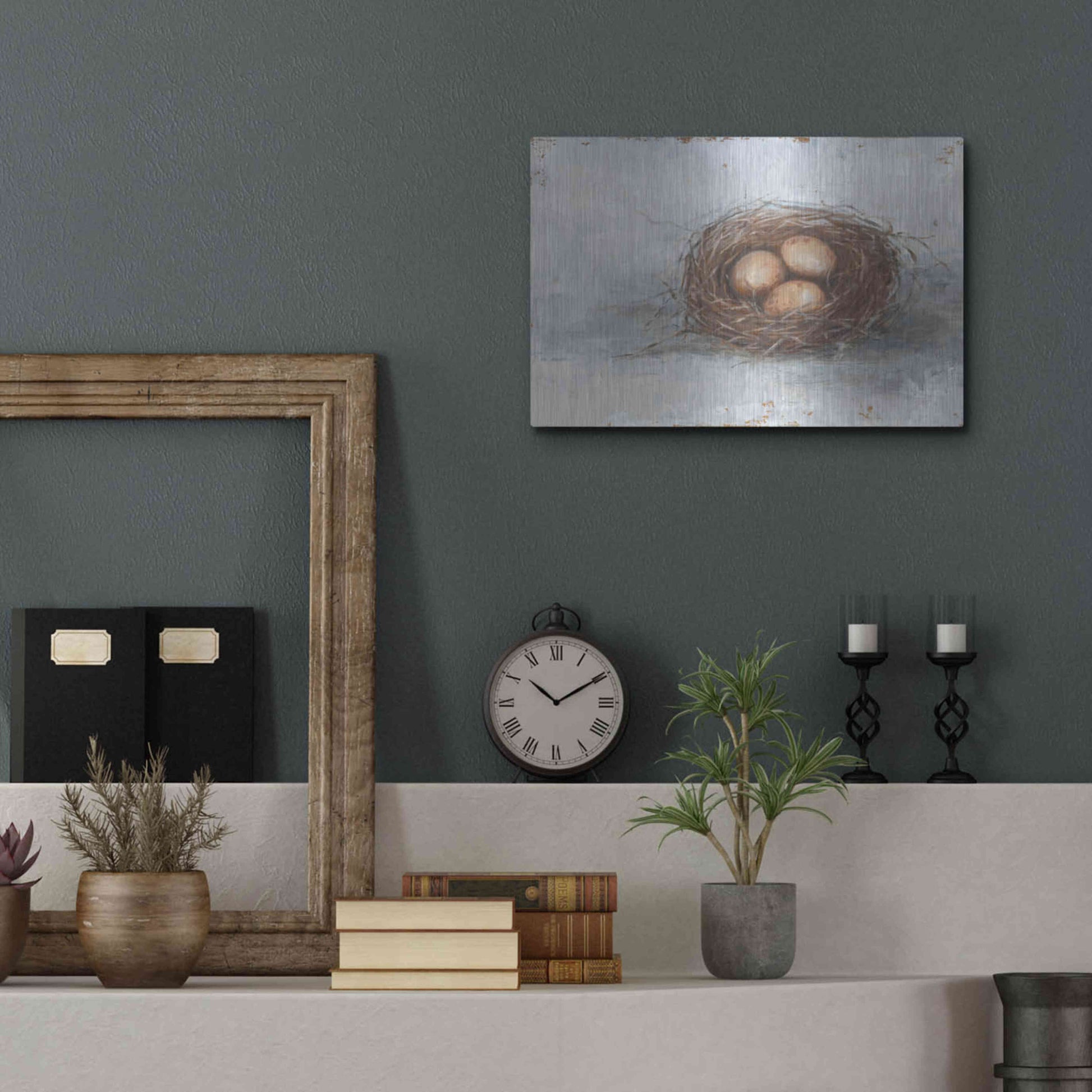 Luxe Metal Art 'Rustic Bird Nest II' by Ethan Harper Metal Wall Art,16x12