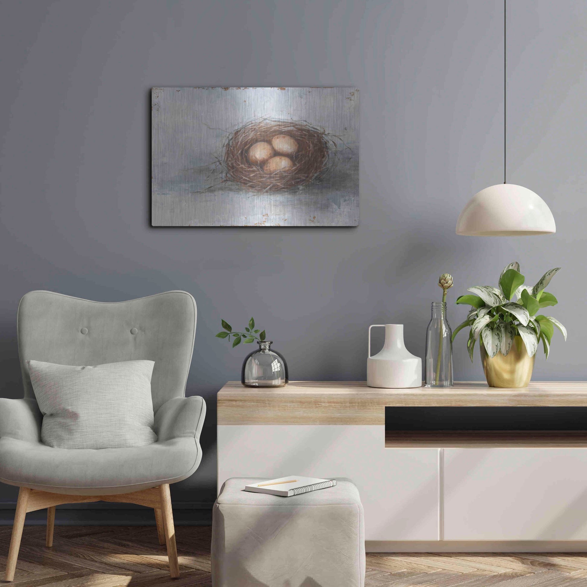 Luxe Metal Art 'Rustic Bird Nest II' by Ethan Harper Metal Wall Art,24x16