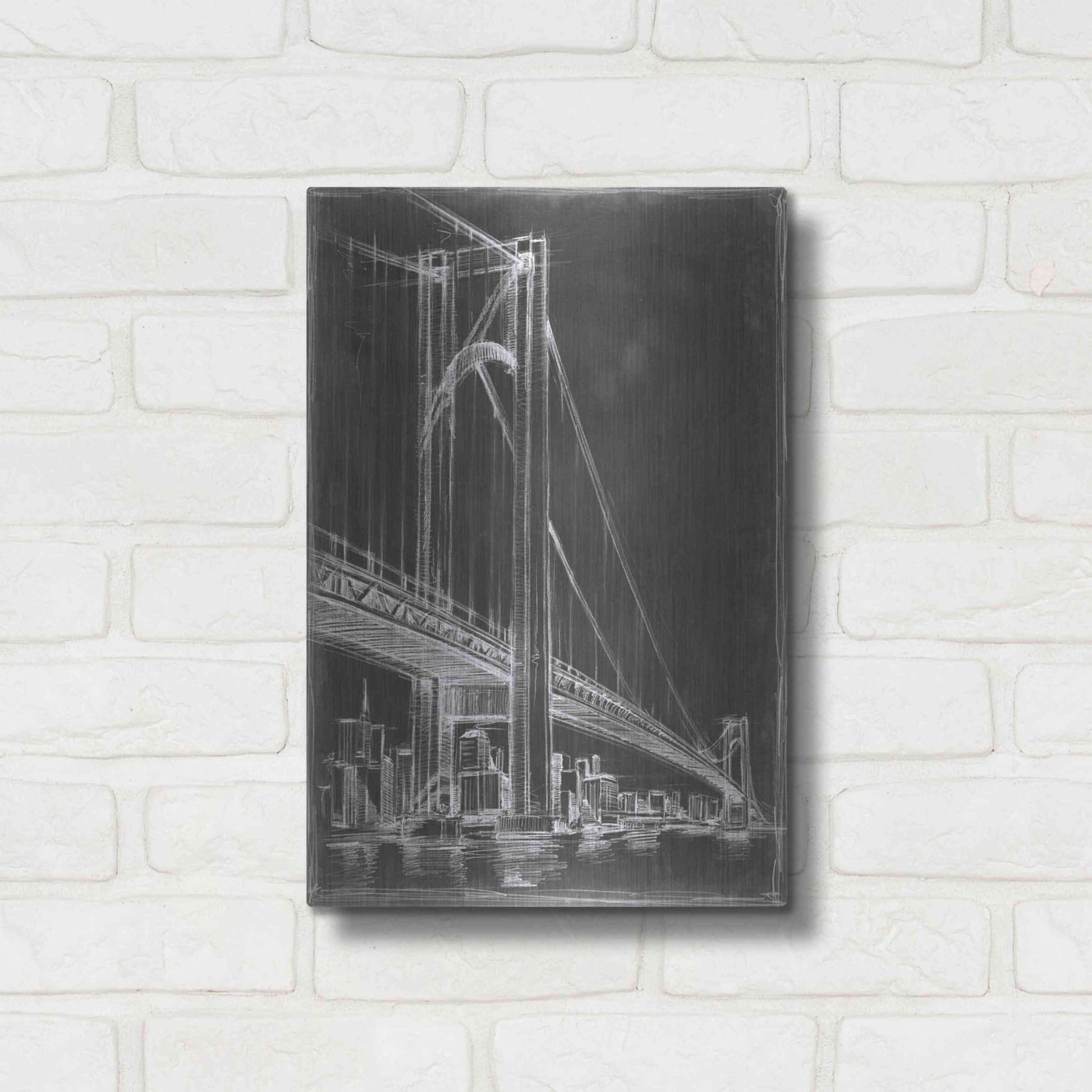 Luxe Metal Art 'Suspension Bridge Blueprint II' by Ethan Harper Metal Wall Art,12x16