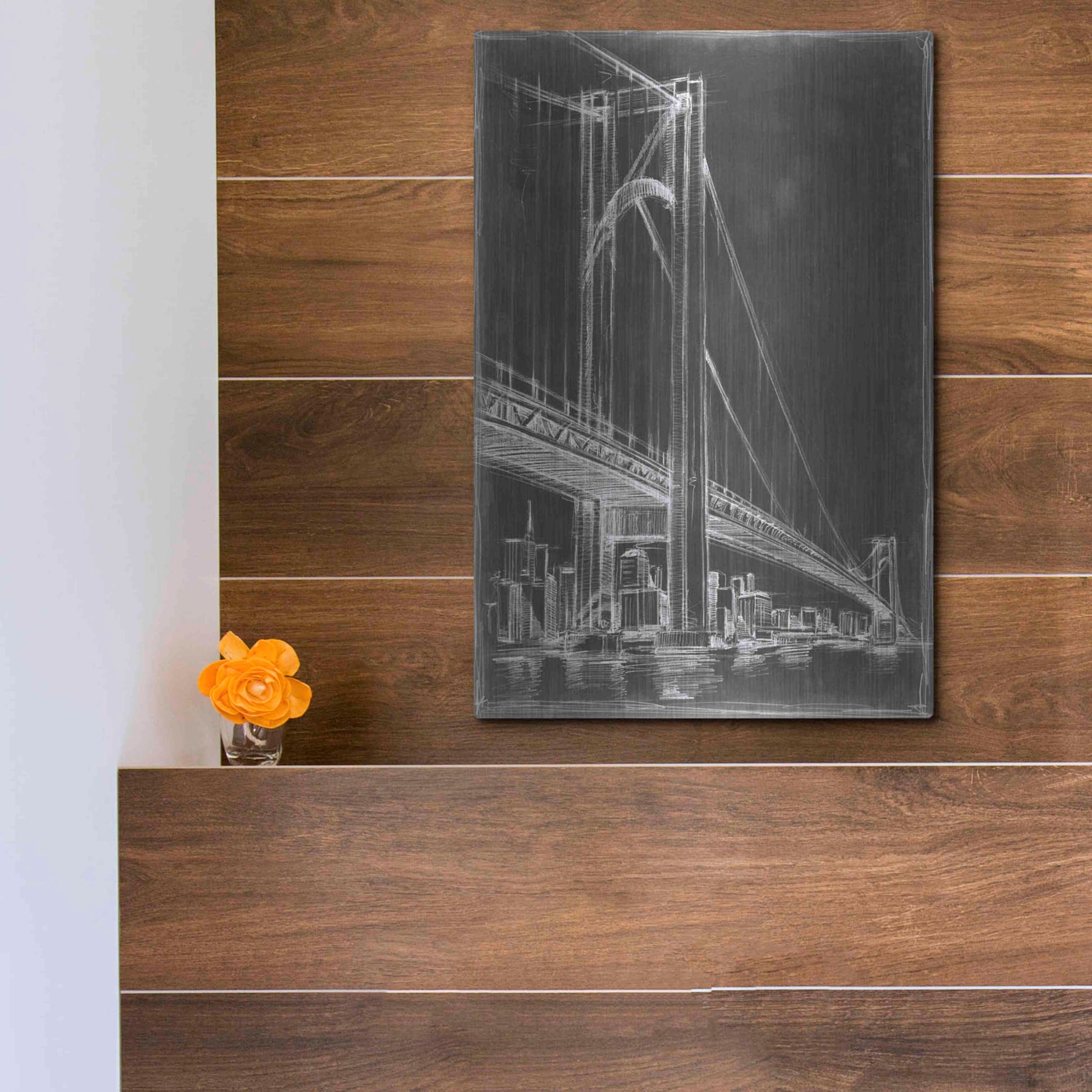 Luxe Metal Art 'Suspension Bridge Blueprint II' by Ethan Harper Metal Wall Art,12x16