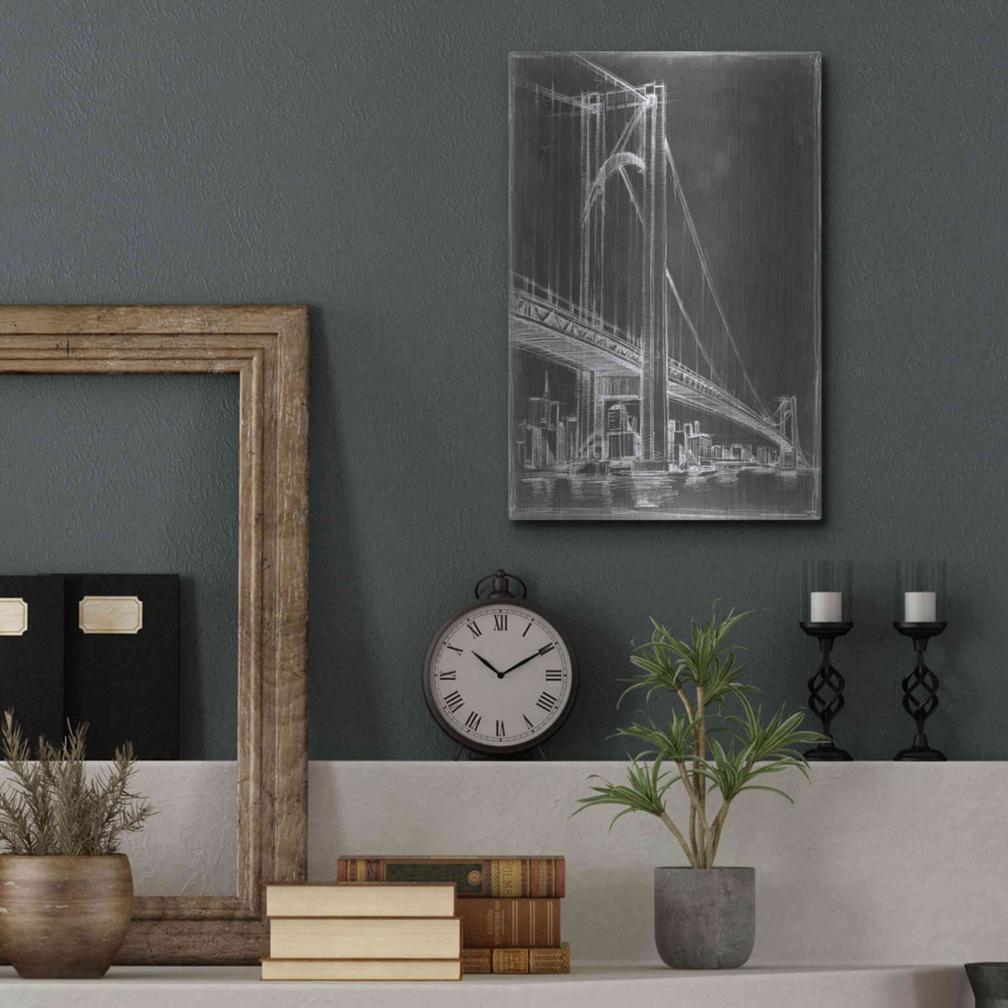 Luxe Metal Art 'Suspension Bridge Blueprint II' by Ethan Harper Metal Wall Art,12x16