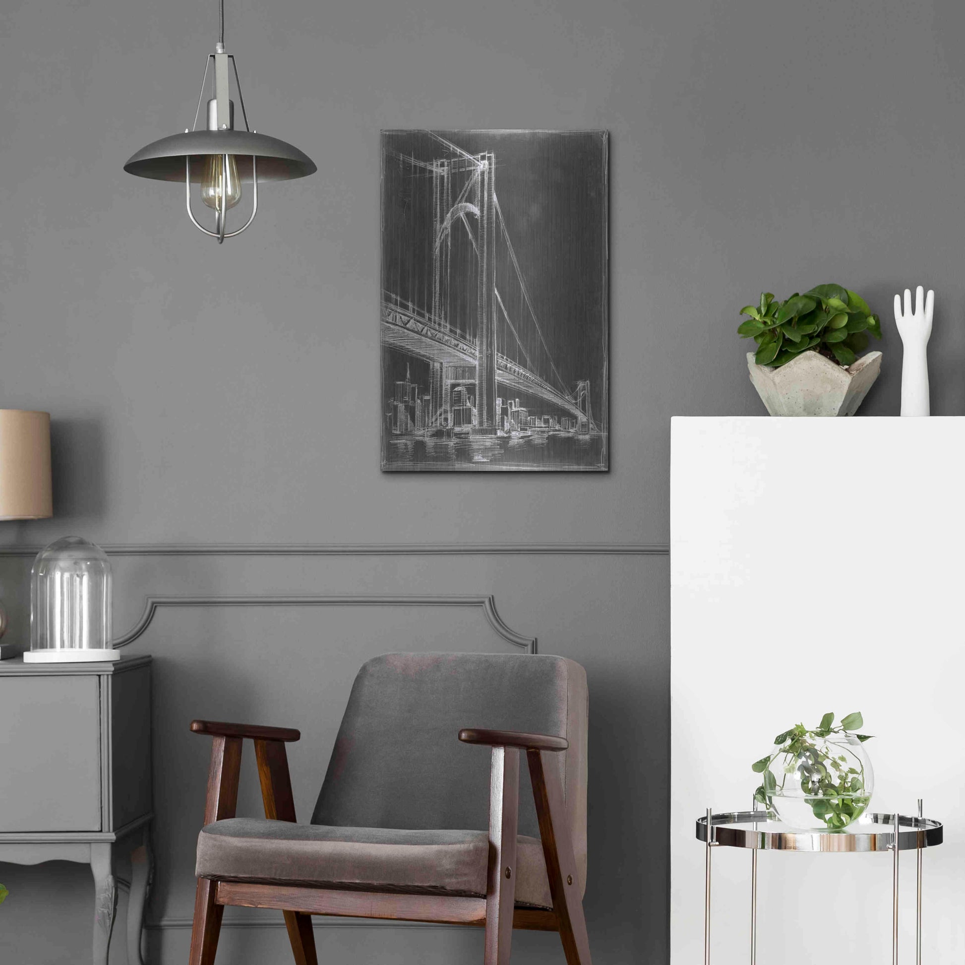 Luxe Metal Art 'Suspension Bridge Blueprint II' by Ethan Harper Metal Wall Art,16x24