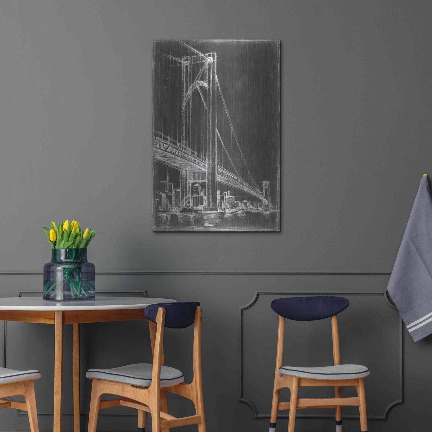 Luxe Metal Art 'Suspension Bridge Blueprint II' by Ethan Harper Metal Wall Art,24x36